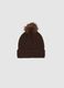Cappello marrone con pompon in maglia jersey_0