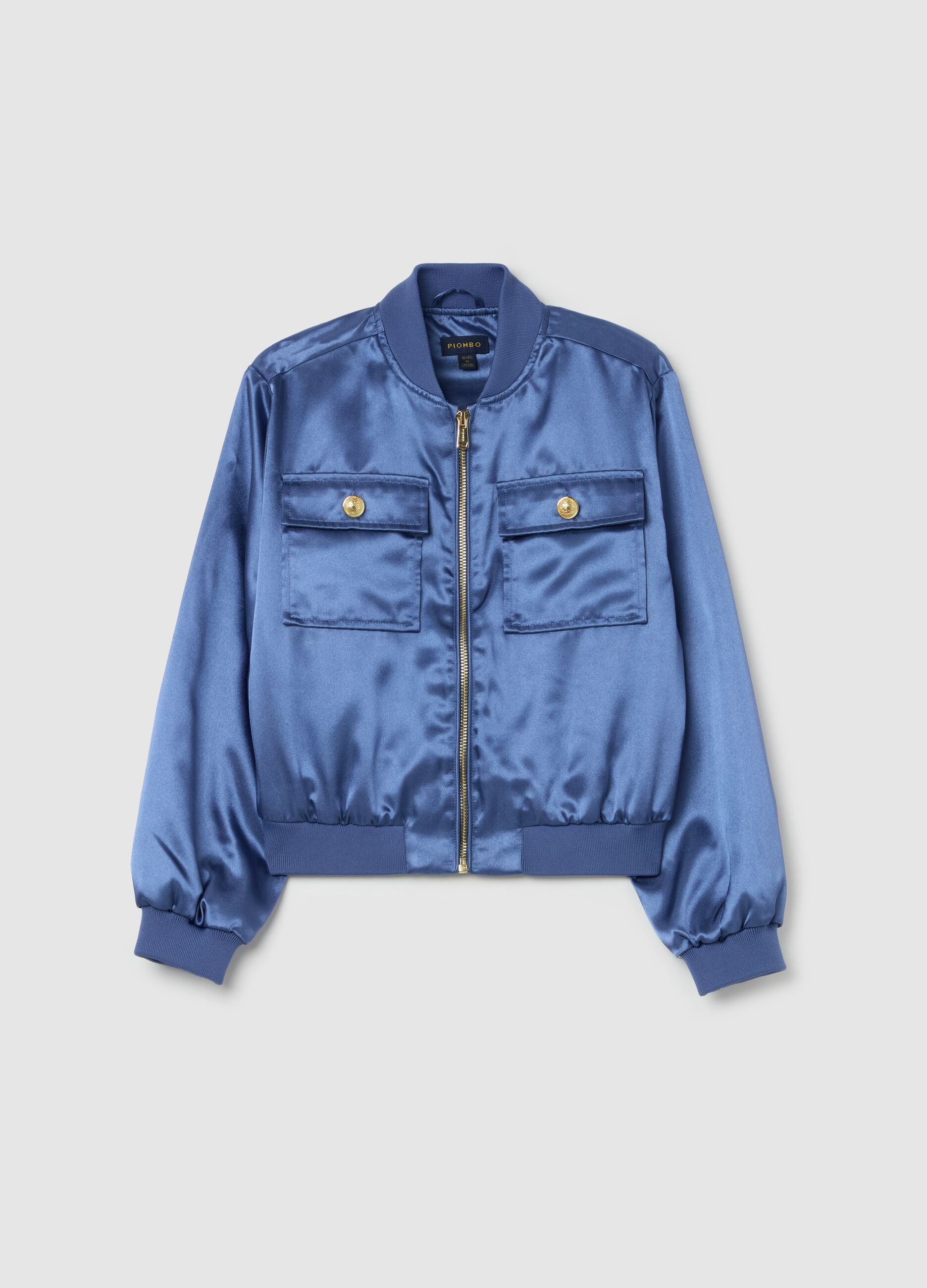 Full-zip bomber in satin
