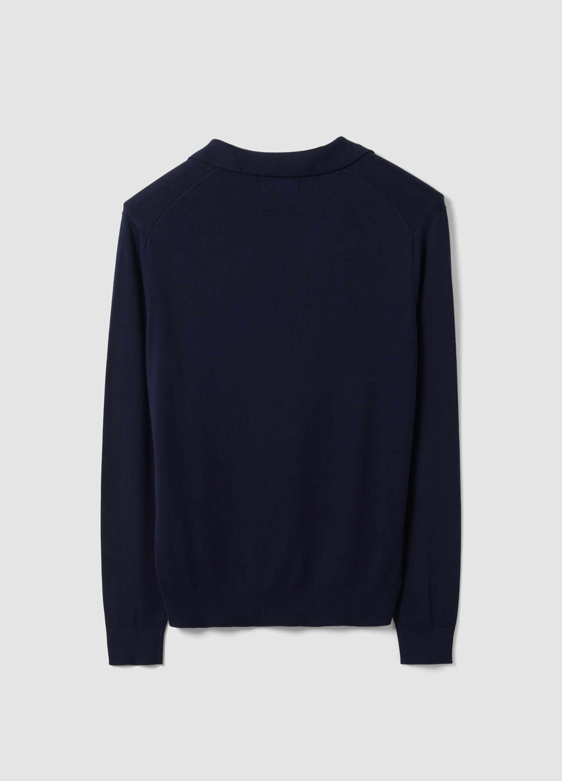 Blue viscose-blend polo with V-neck and collar, regular fit