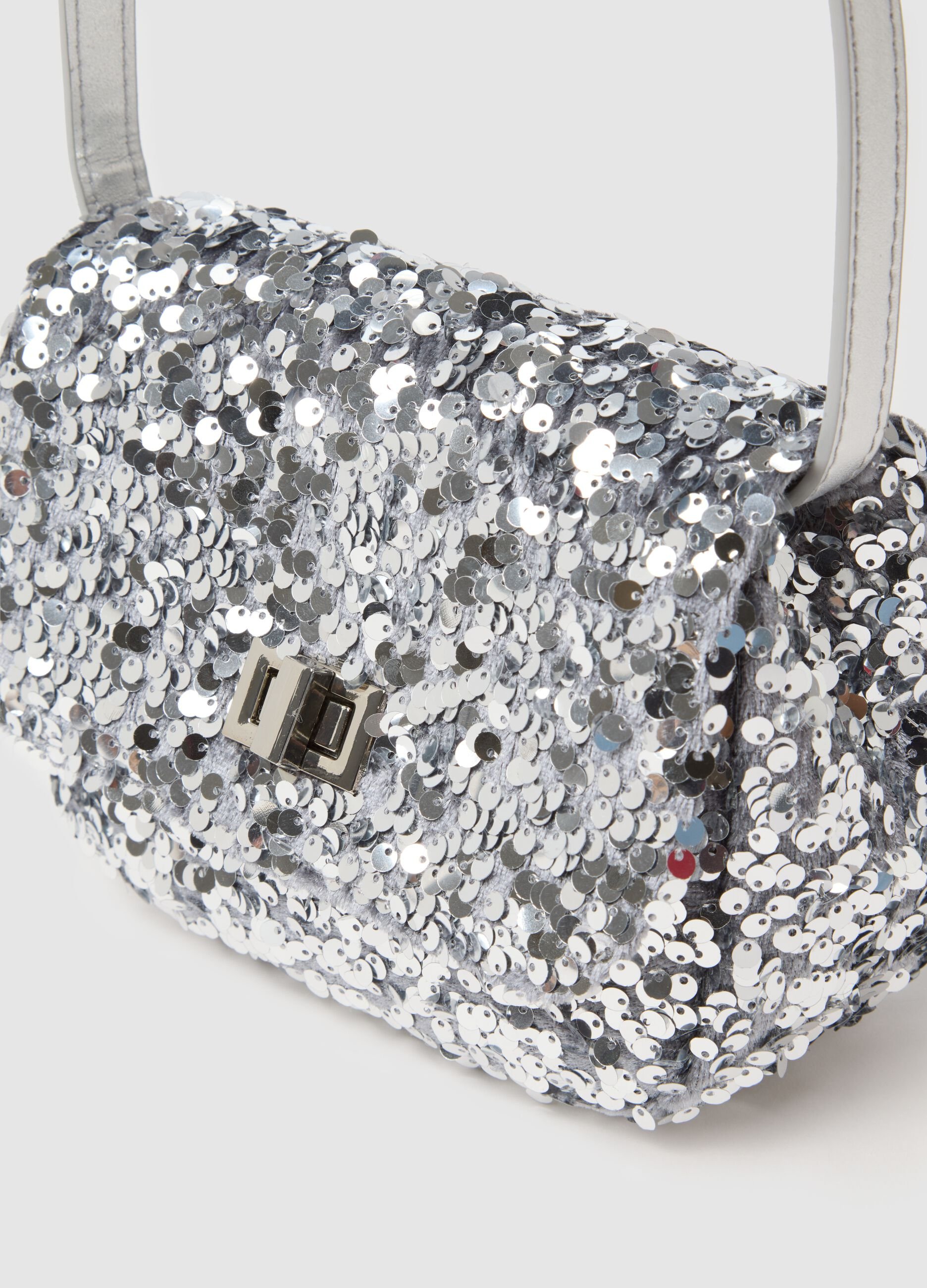 Grey girl's handbag with sequins
