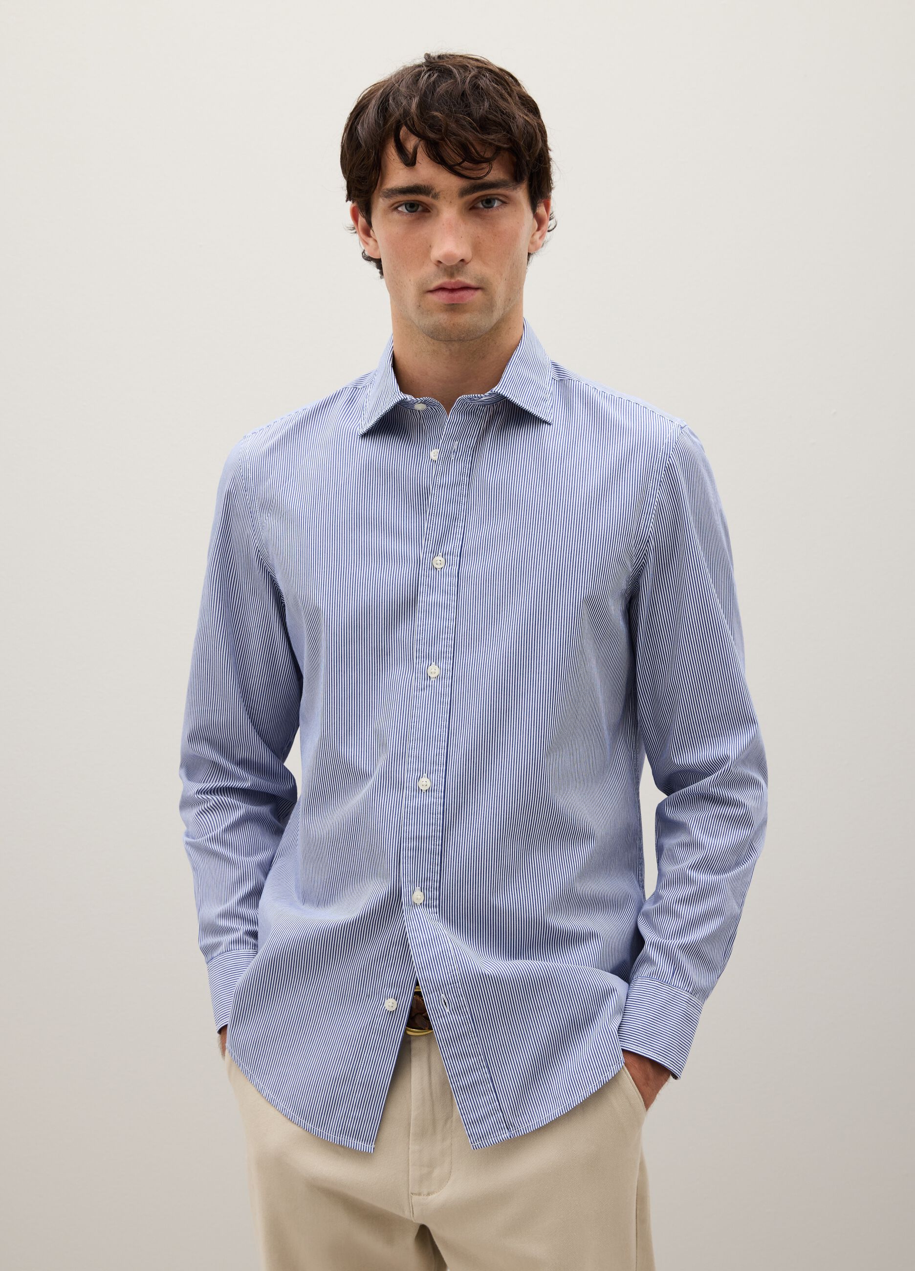 Regular fit blue pure cotton shirt