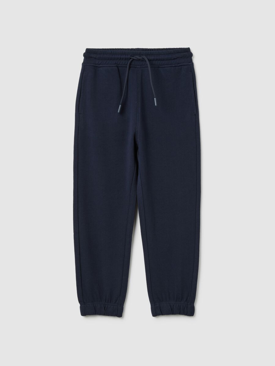 Children's blue regular fit jogger trousers in pure cotton_0