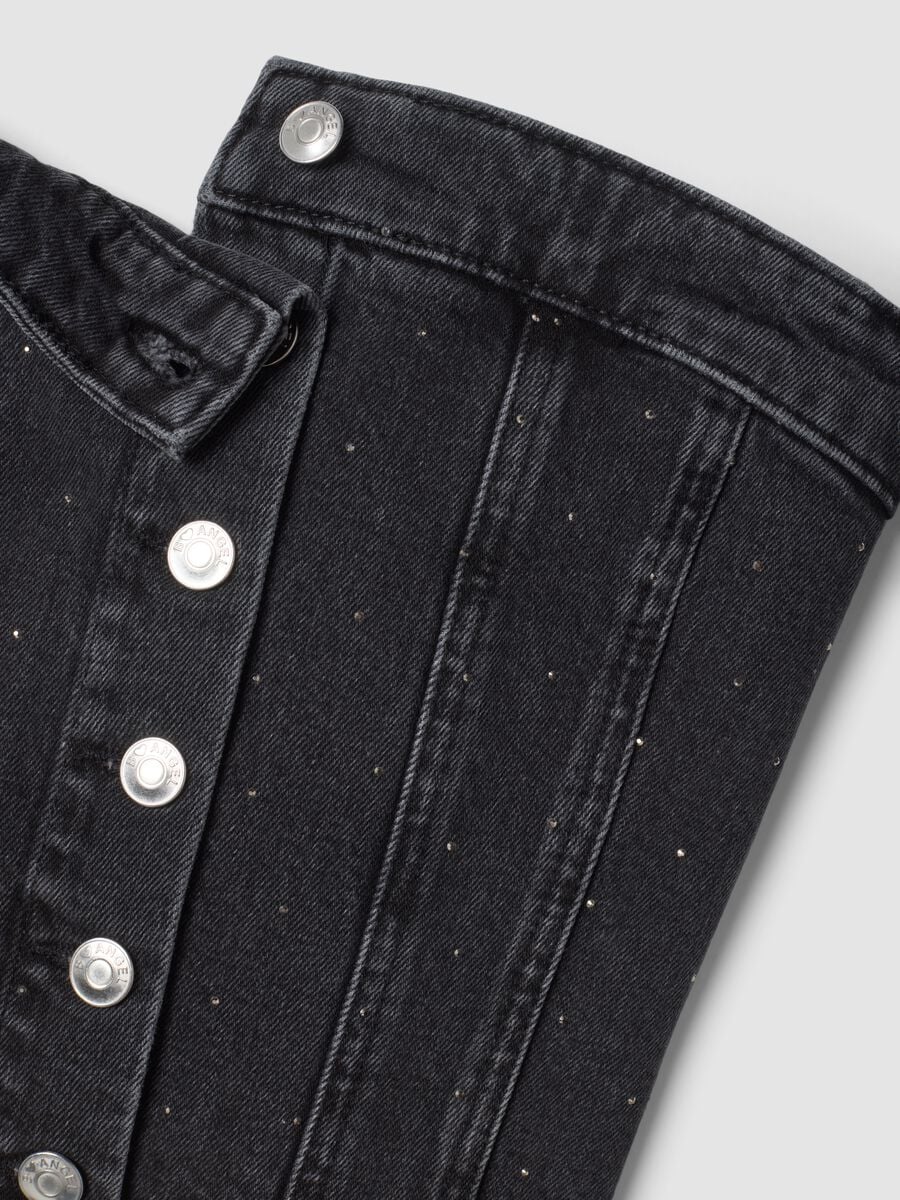Top bandeau nero crop in cotone elasticizzato denim_1