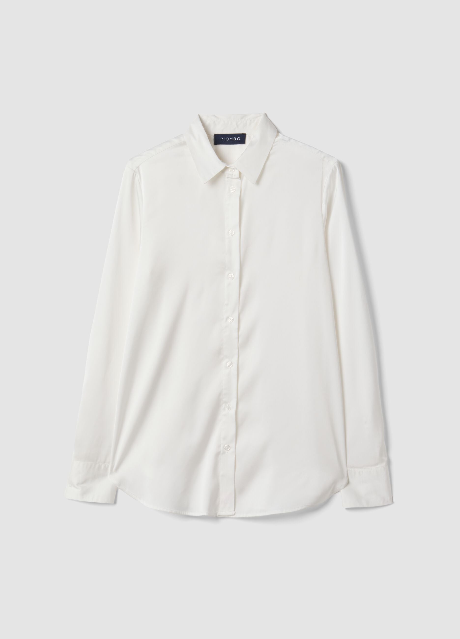 White stretch-fabric shirt with classic collar, regular fit