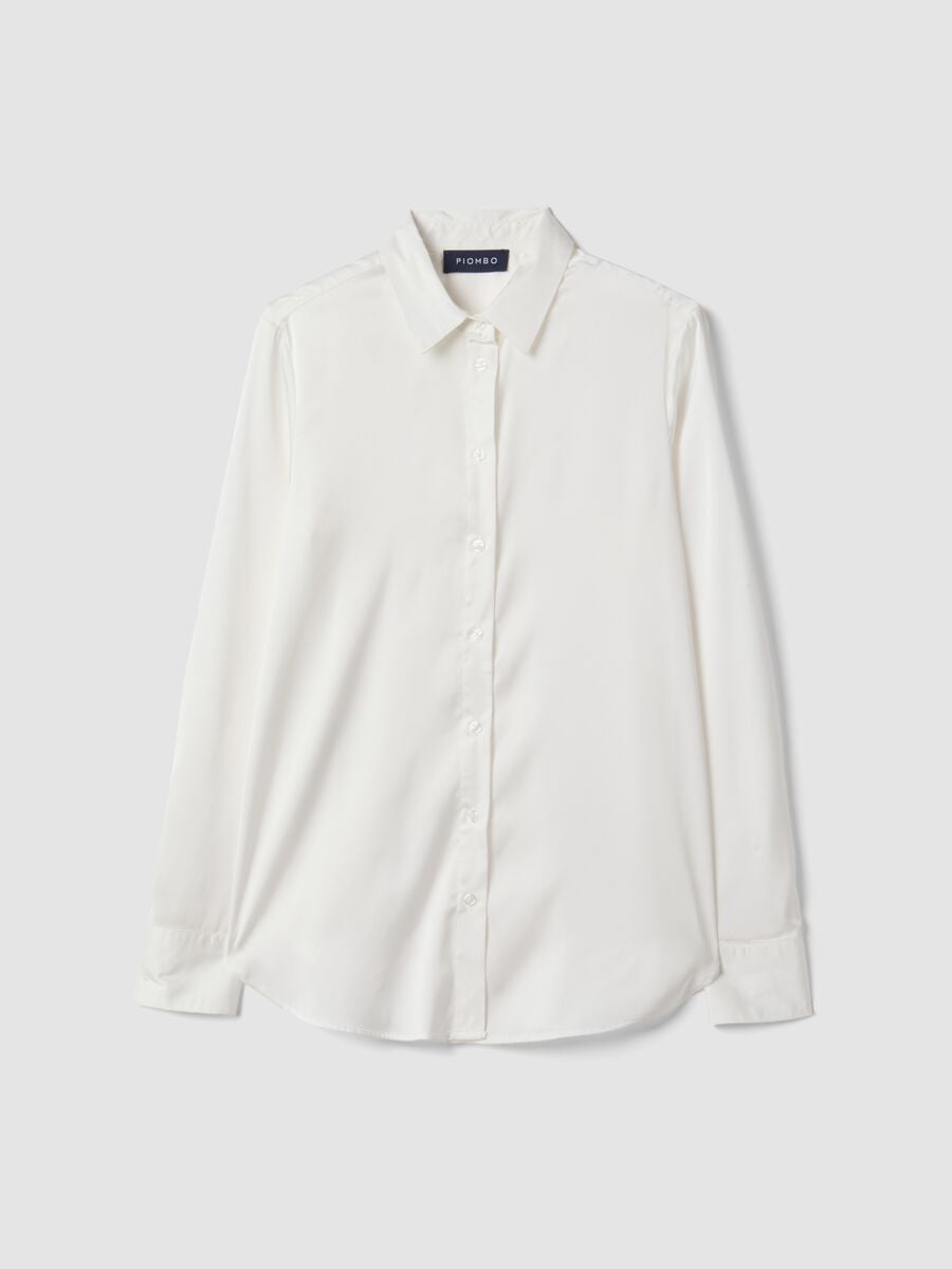 White stretch-fabric shirt with classic collar, regular fit_0