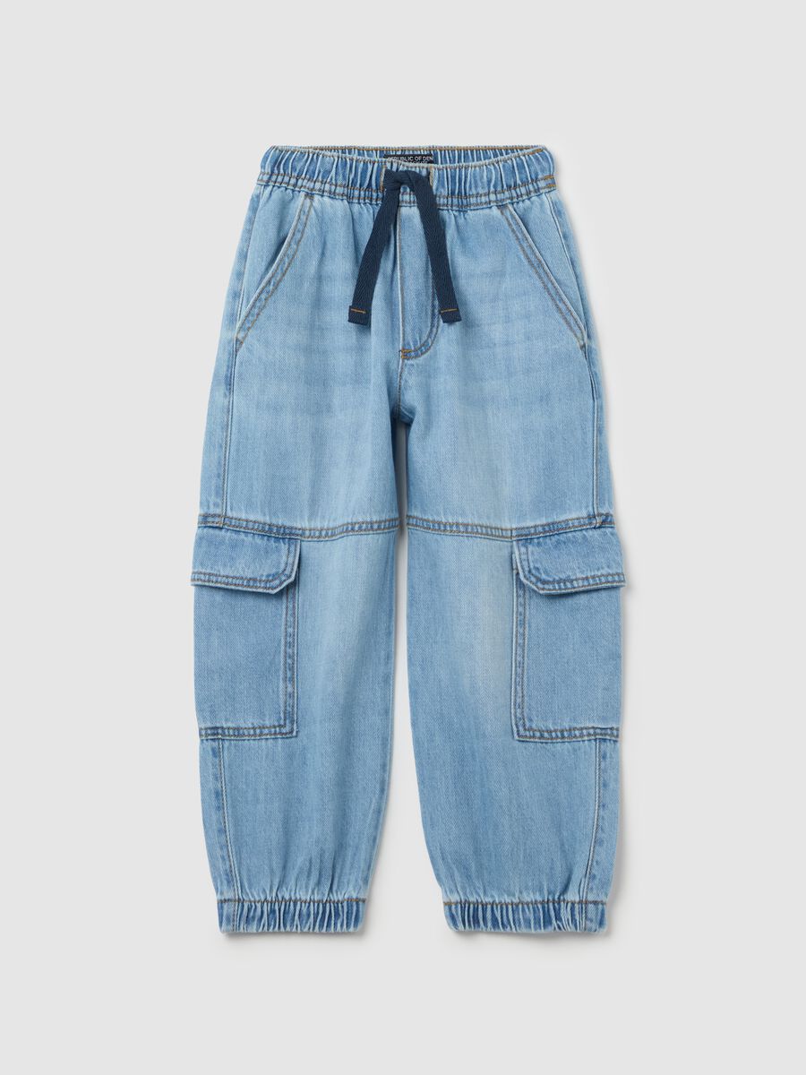Parachute joggers in denim with drawstring_0