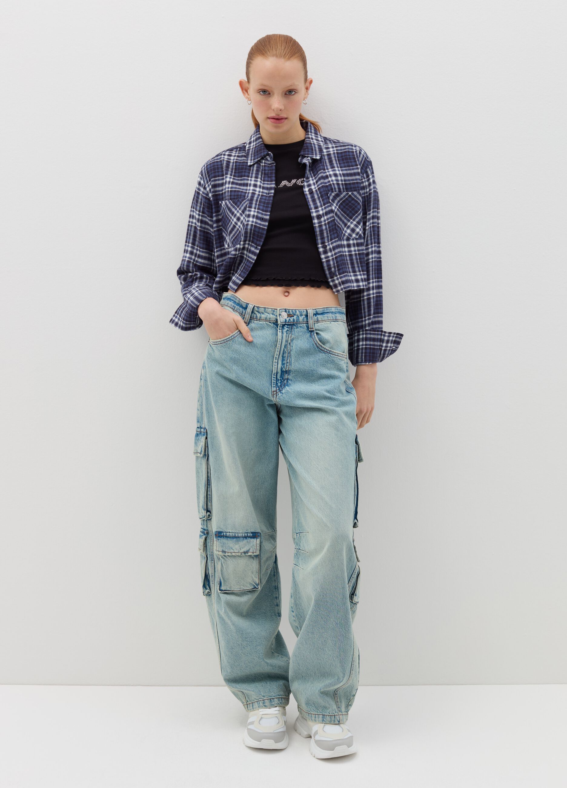 Crop shirt in check flannel