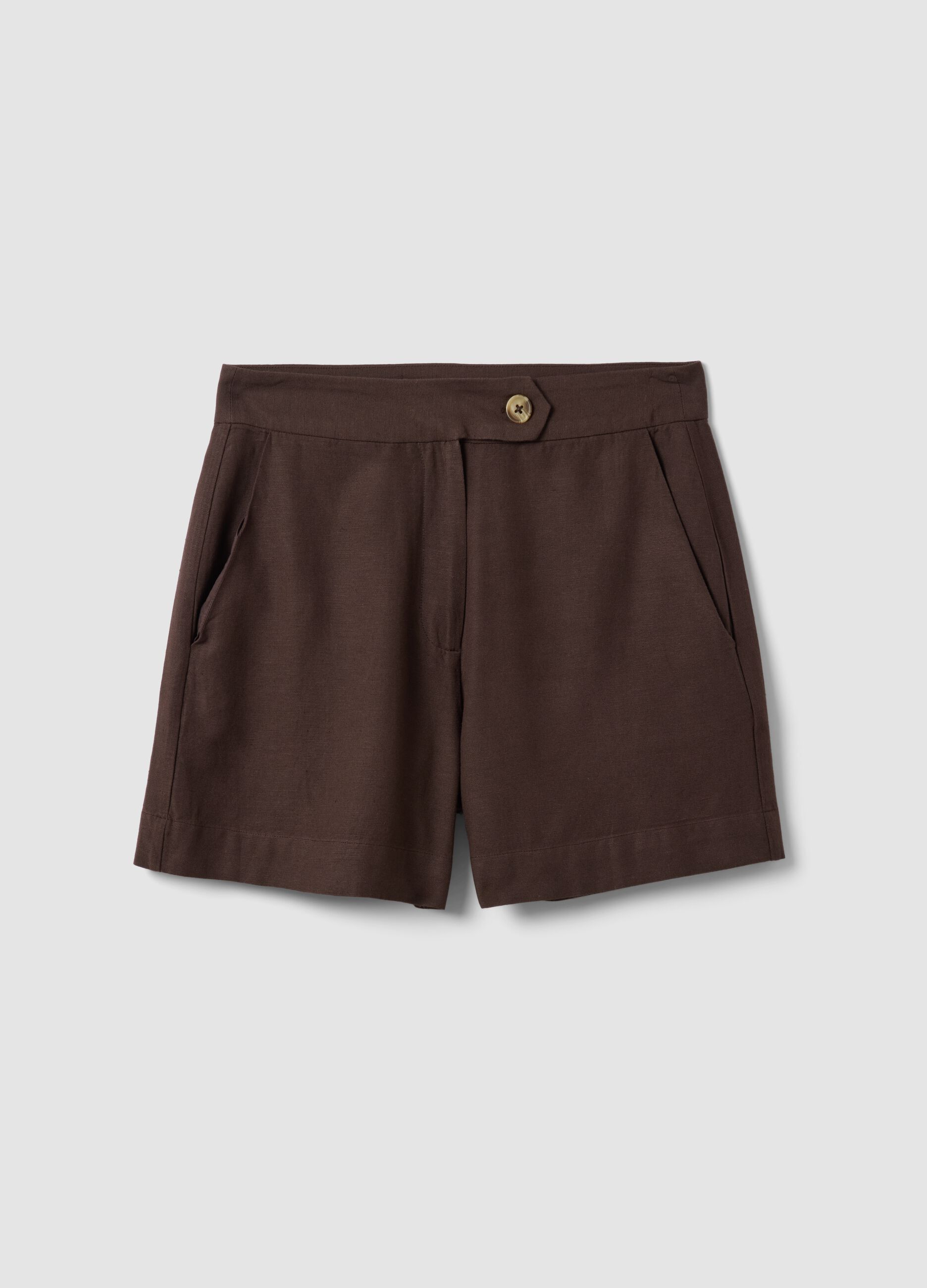 Brown regular-fit shorts in a viscose, cotton and linen blend