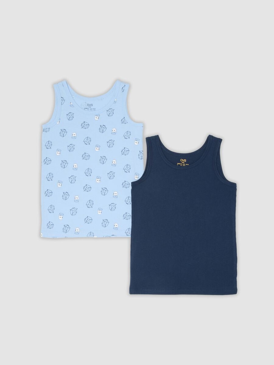 Bipack di canotte blu e azzurro in cotone organico regular fit per bambino_0