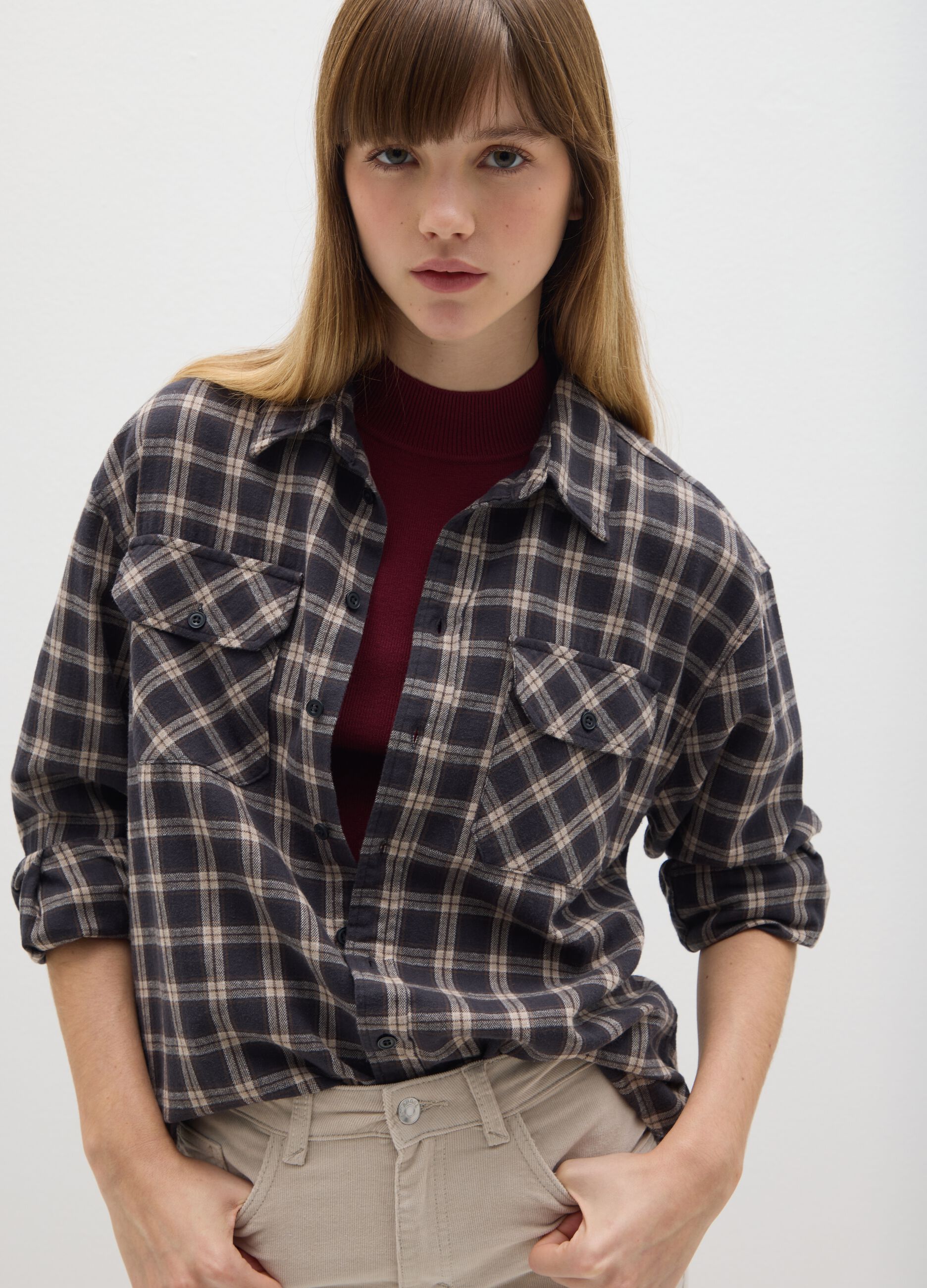 Multicolour check shirt in pure cotton and flannel regular fit