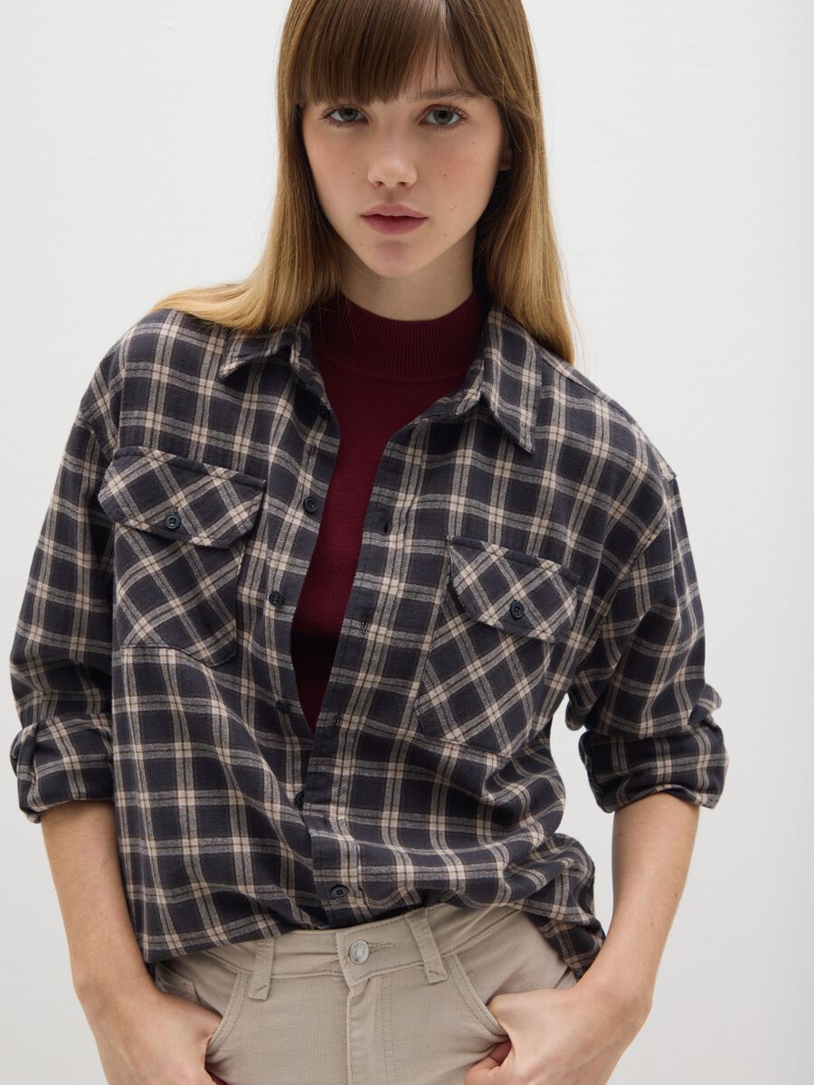 Multicolour check shirt in pure cotton and flannel regular fit_0