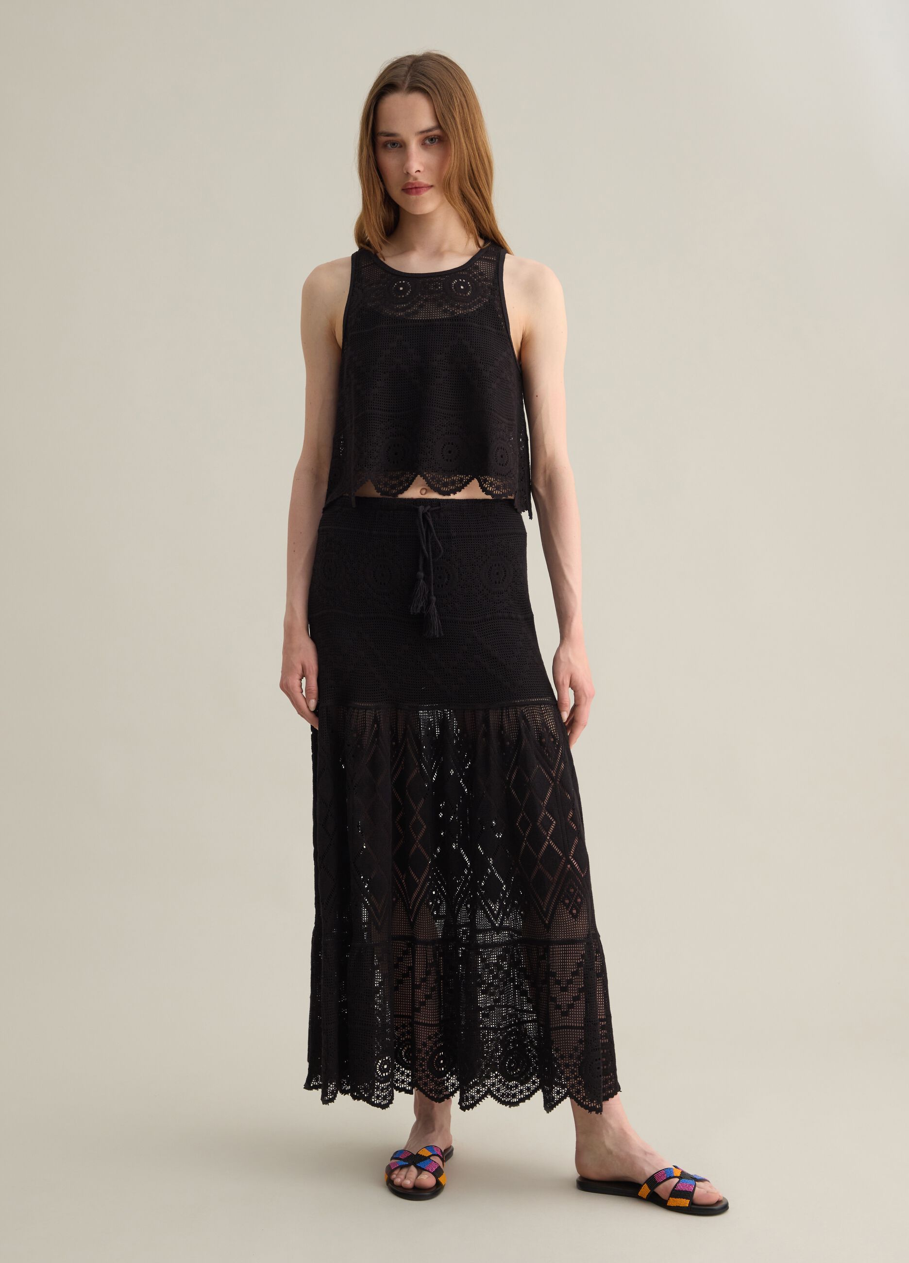 Gonna lunga da donna in misto cotone nero regular fit