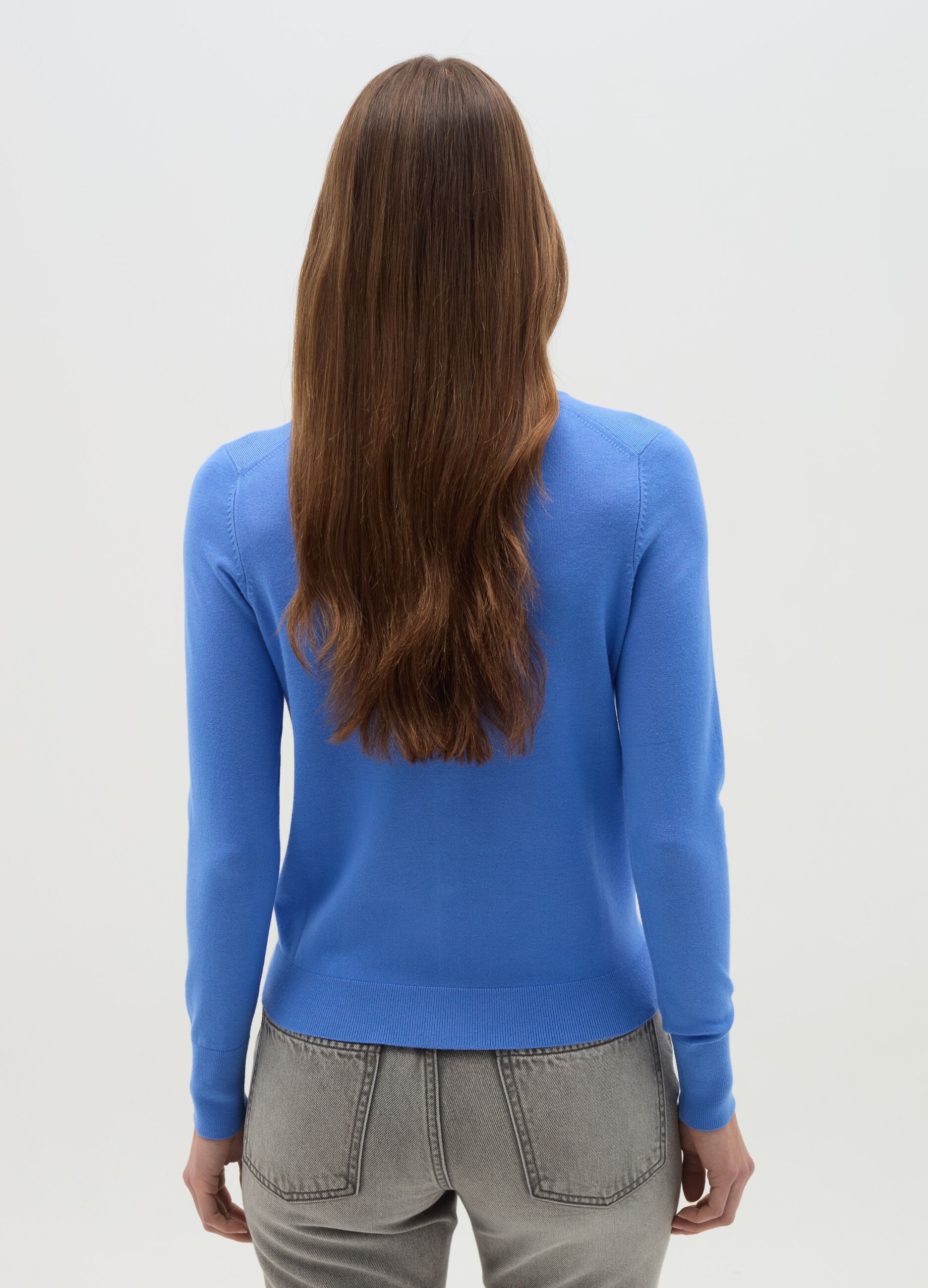 Solid colour cardigan with round neck