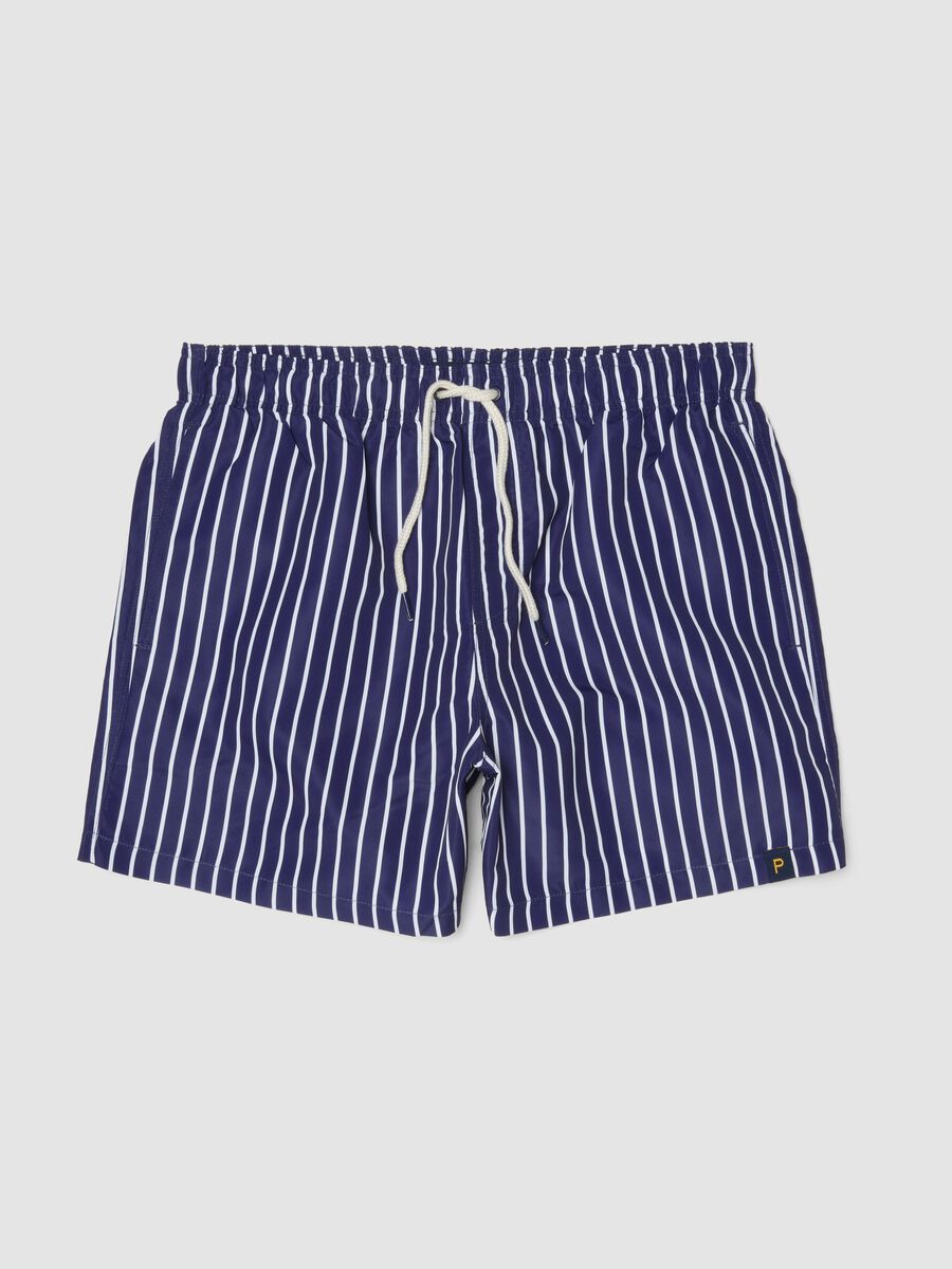 Blue striped swim shorts_0