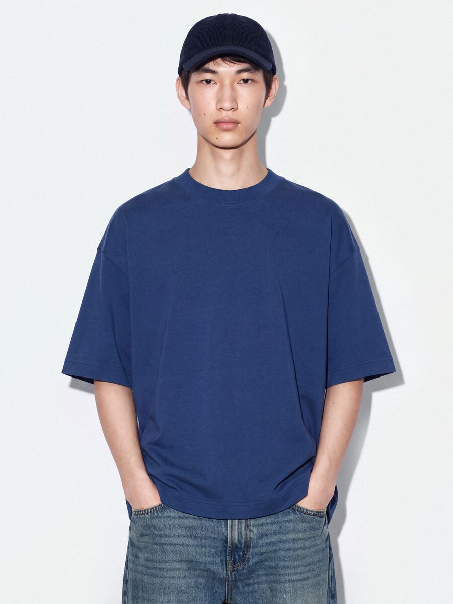 Blue crew-neck pure cotton boxy-fit T-shirt_0