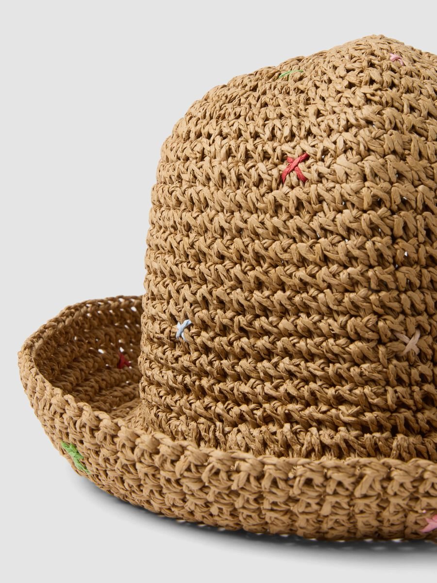Beige pure paper-fabric hat with coloured threads_2