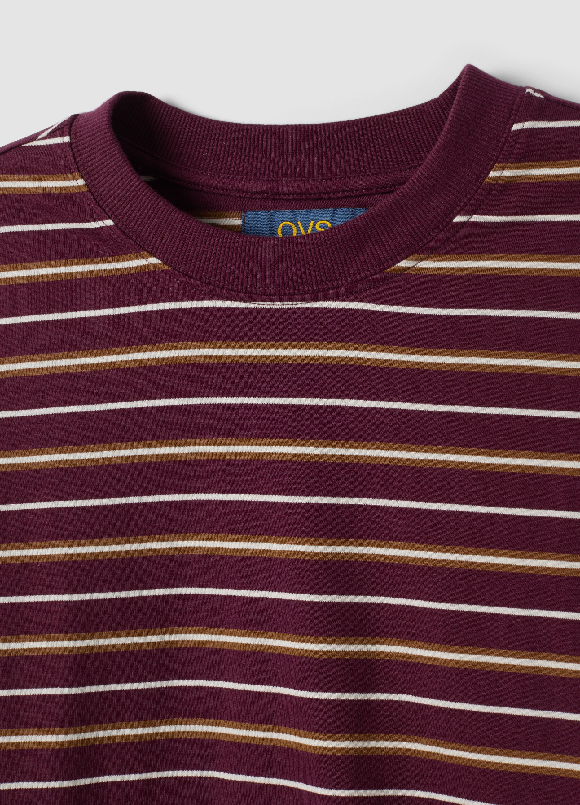 T-shirt multicolor in puro cotone a righe con girocollo regular fit