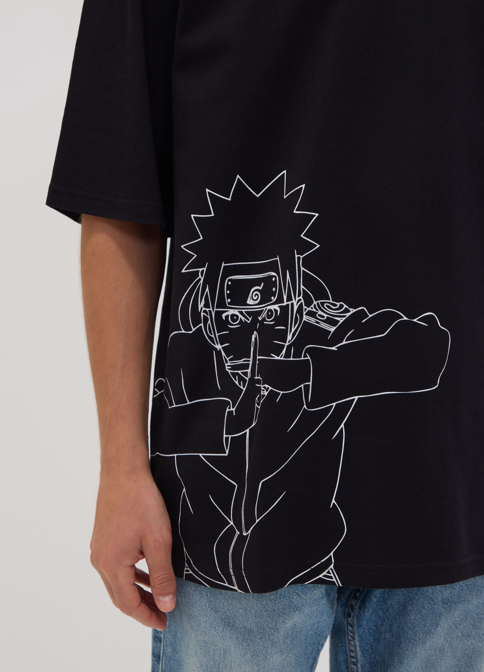 Black 100% Cotton Naruto Print T-Shirt