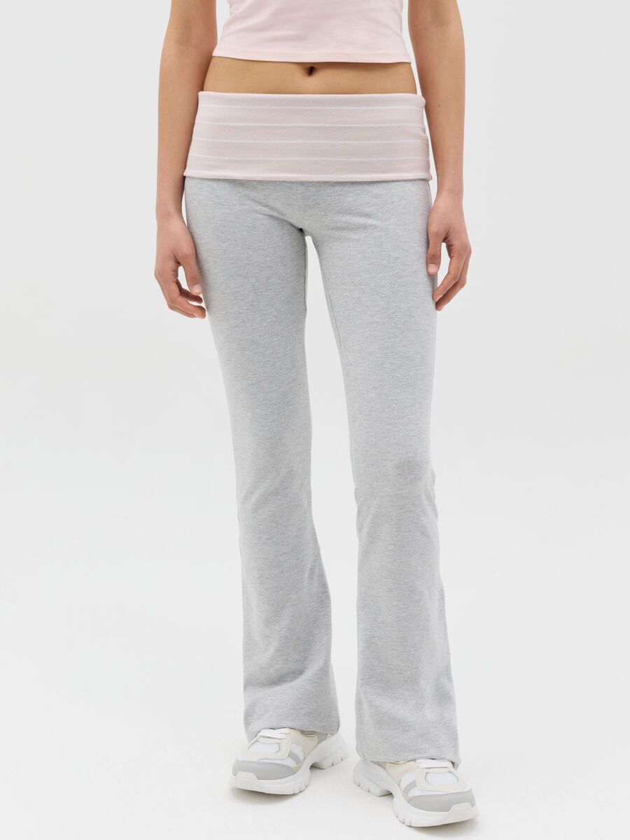 Grey flare-fit leggings with striped fold at the waist_1