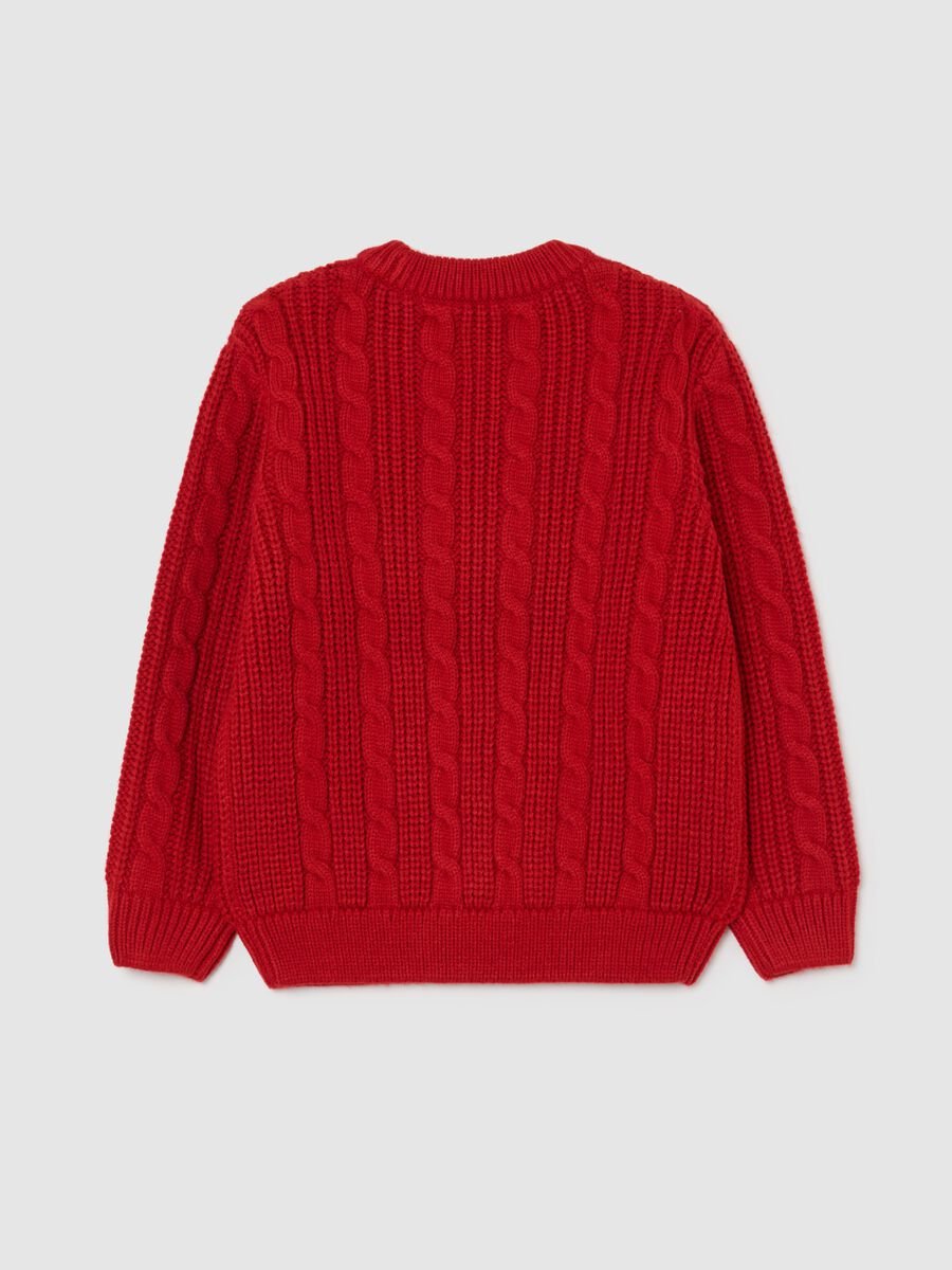 Children's Red Crew Neck Sweater - Regular Fit with Cable Design_2