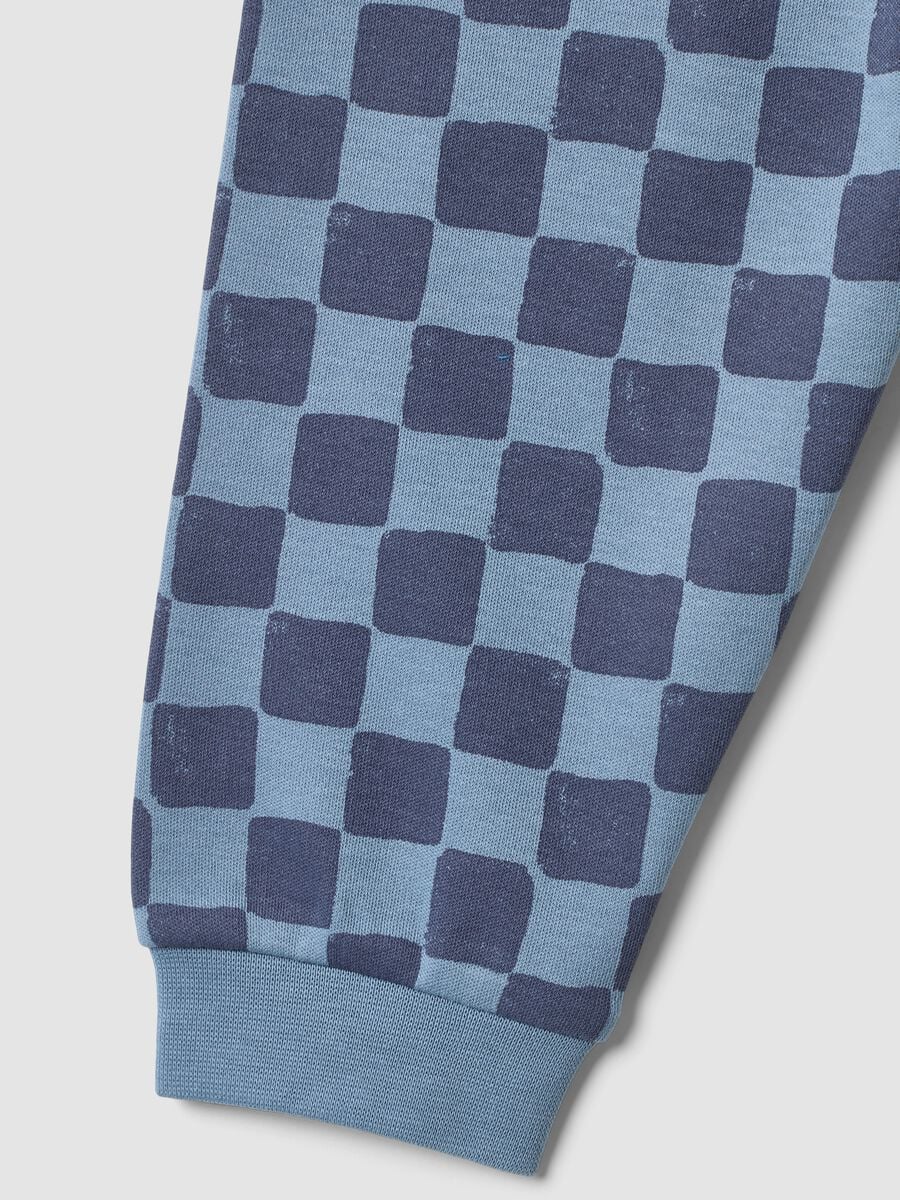 Pigiama blu in puro cotone organico con pantaloni a quadri per neonato_3