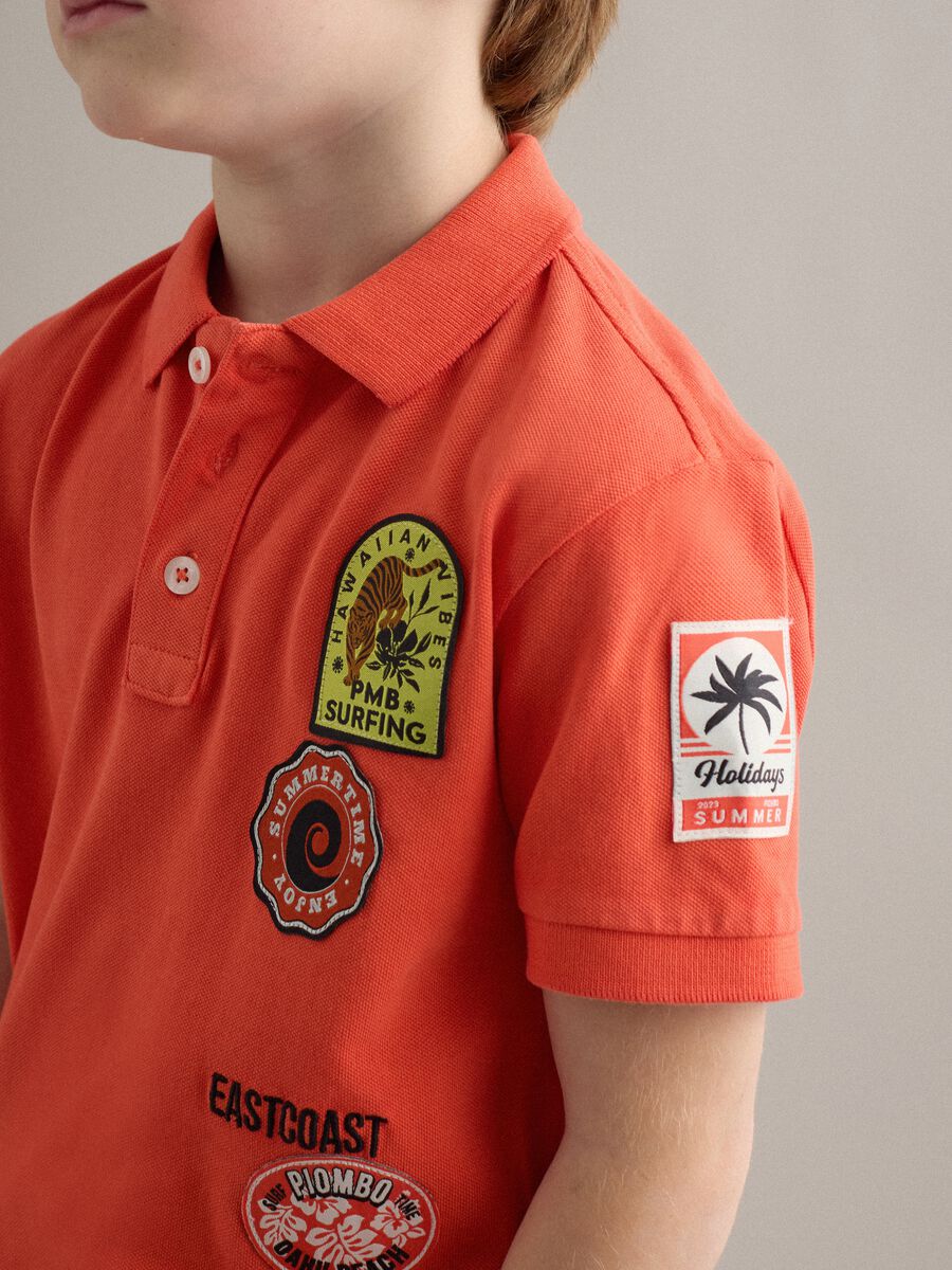 Orange pure cotton boys&rsquo; polo shirt, regular fit with patches_1