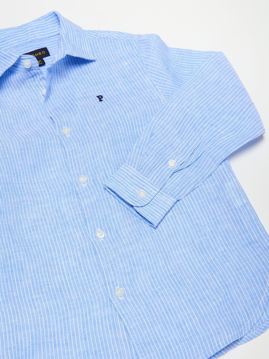 Striped linen shirt with logo embroidery_5