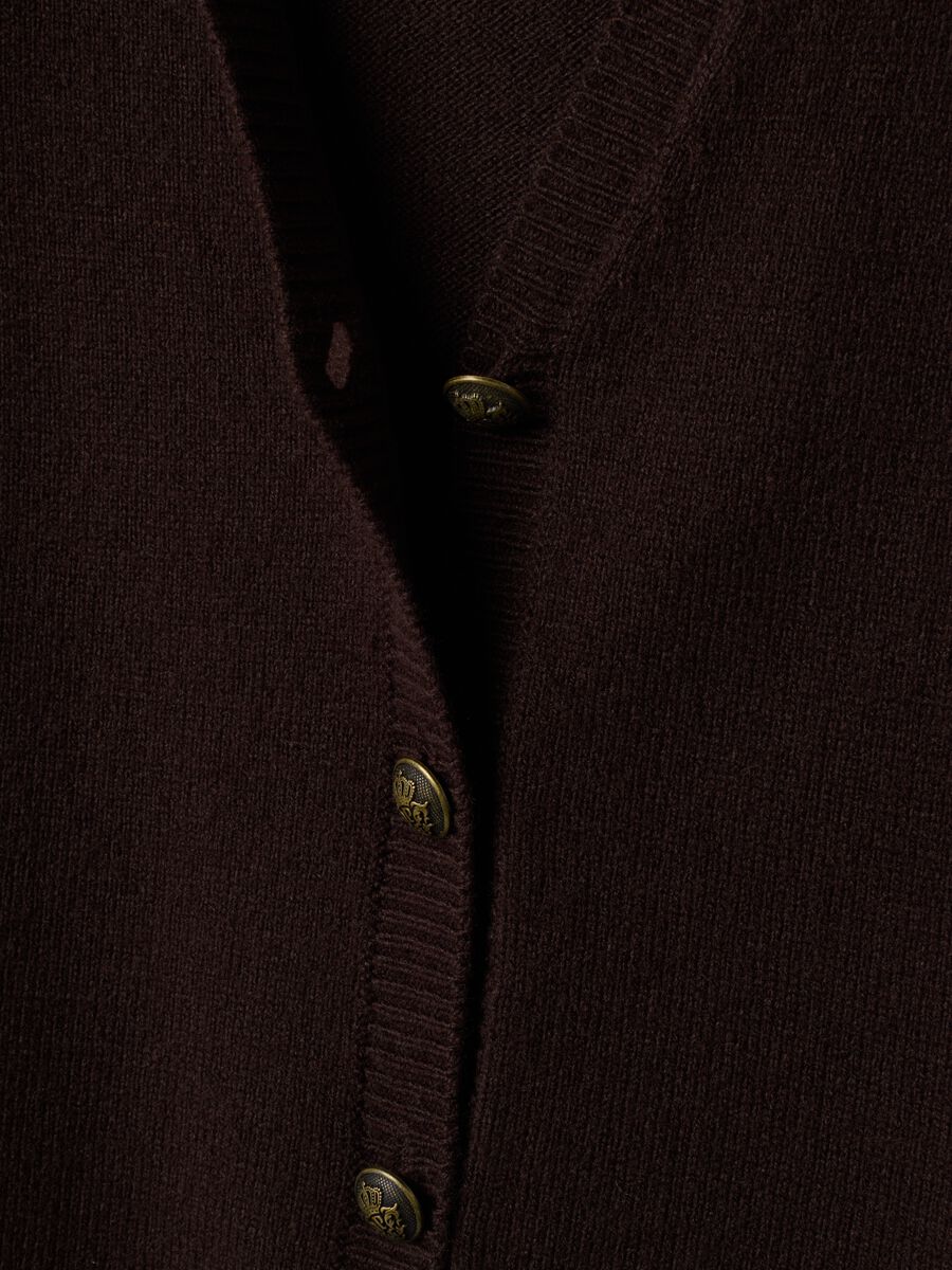 Gilet marrone con scollo profondo a V e bottoni over fit_1