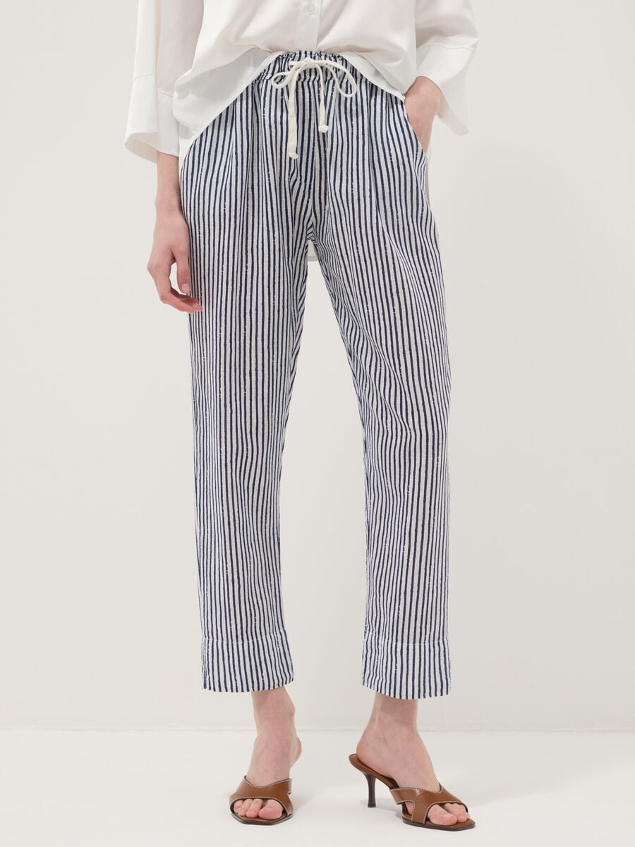 Blue striped pure cotton regular-fit trousers_1