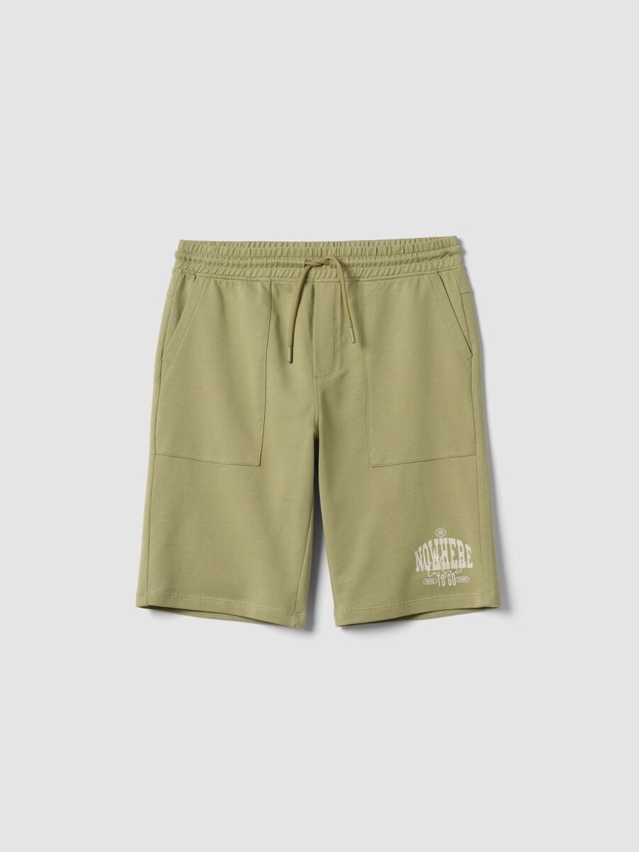Shorts jogger verdi in puro cotone da ragazzo con vita elasticizzata_3