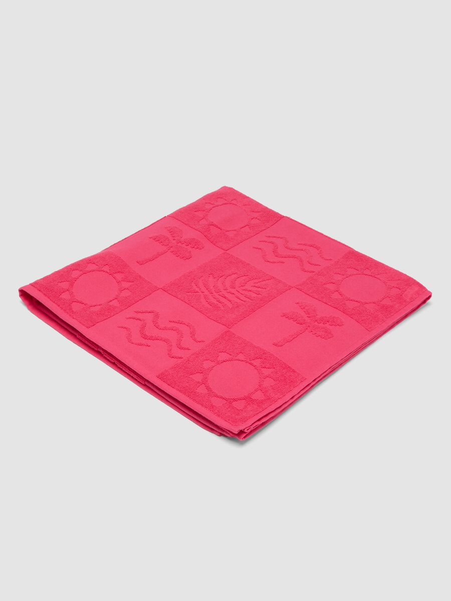 Telo mare rosa in puro cotone con motivo jacquard_0
