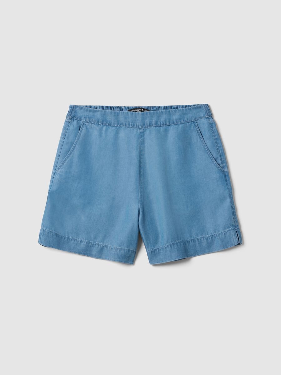 Shorts in denim azzurri in puro lyocell con vita elasticizzata regular fit_4