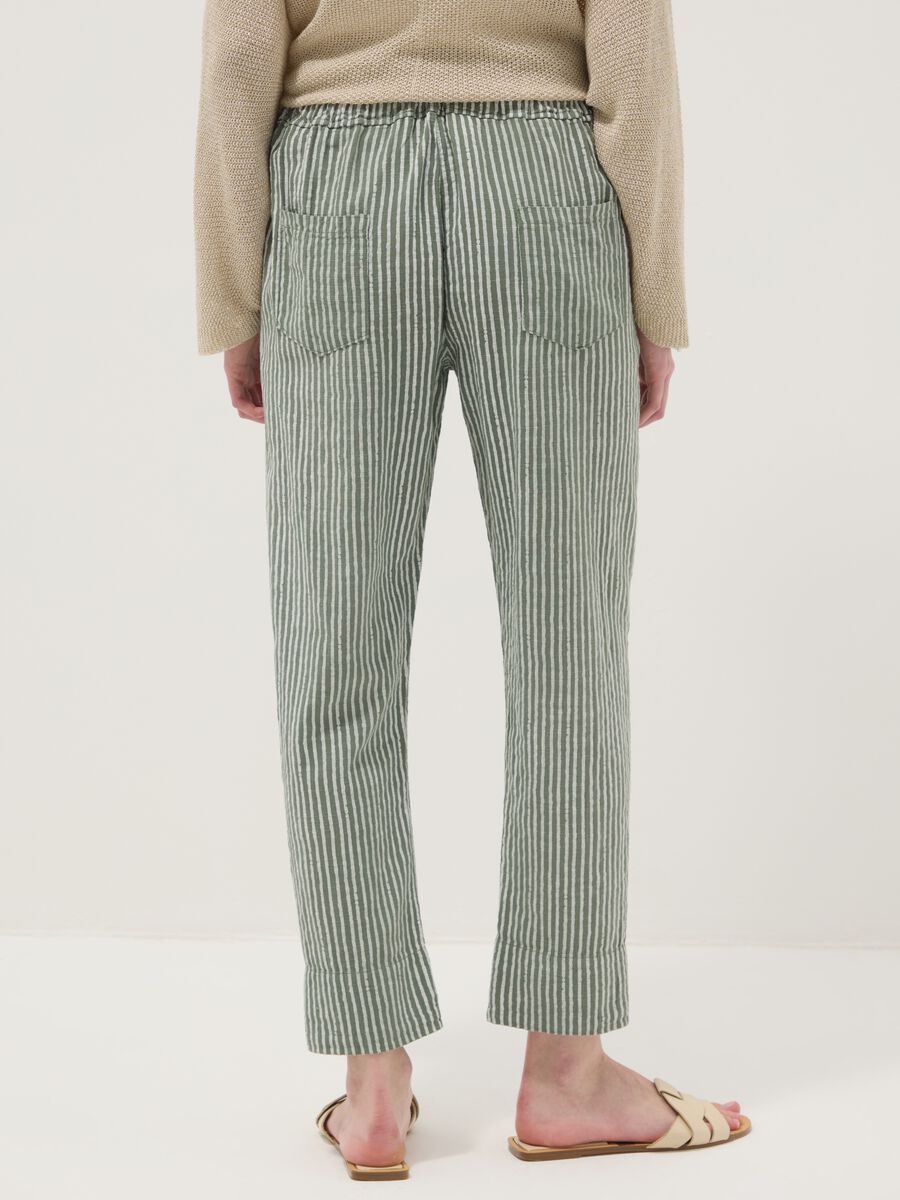 Green pure cotton striped regular-fit trousers_2