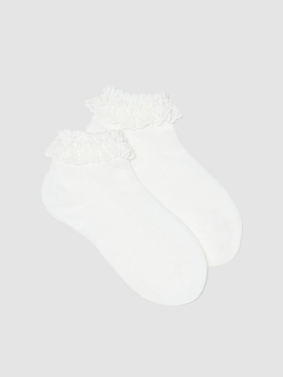 Calze corte in cotone bianco con volant per bambina_0