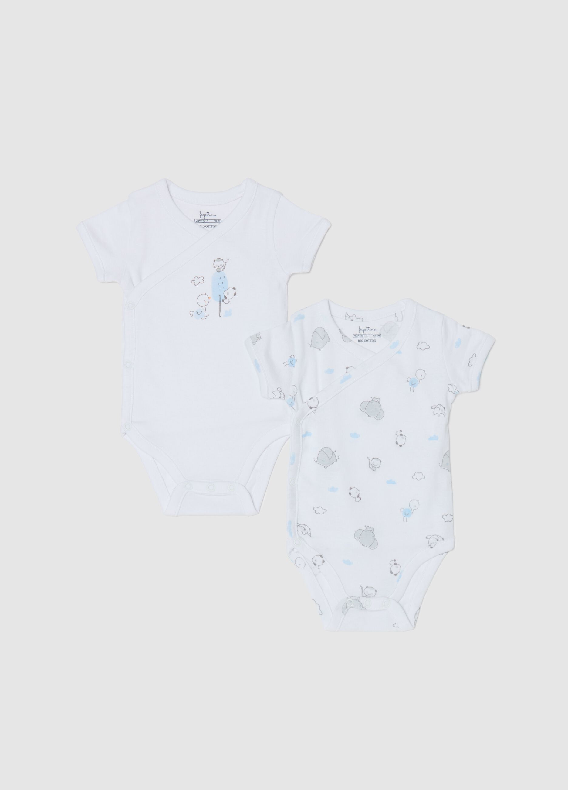 Two-pack bodysuits in organic cotton with animals print
