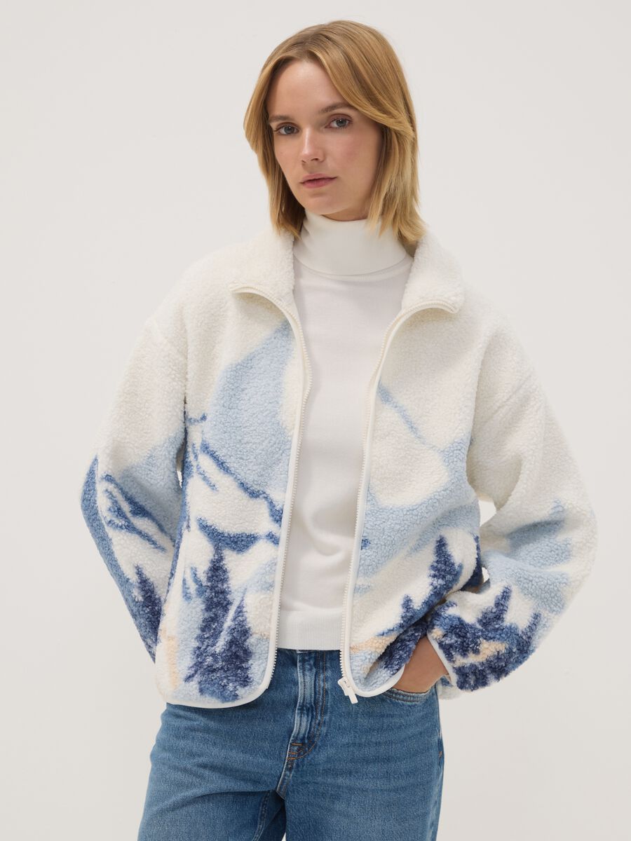 Felpa bianca full-zip con stampa paesaggio regular fit_0