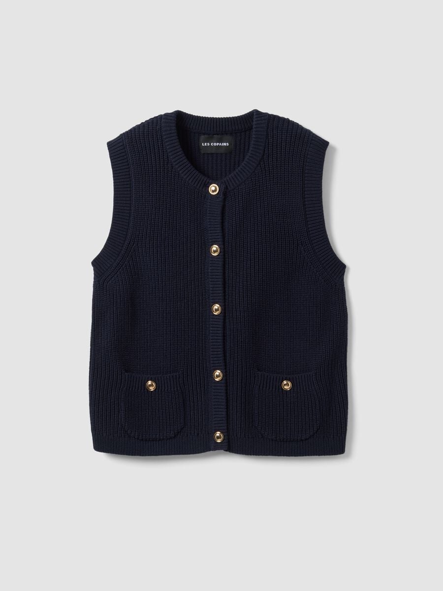 Blue pure-cotton knitted gilet in a regular fit_4