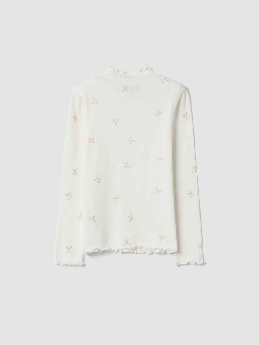 T-shirt bianca in cotone elasticizzato con fiocchi glitter_1