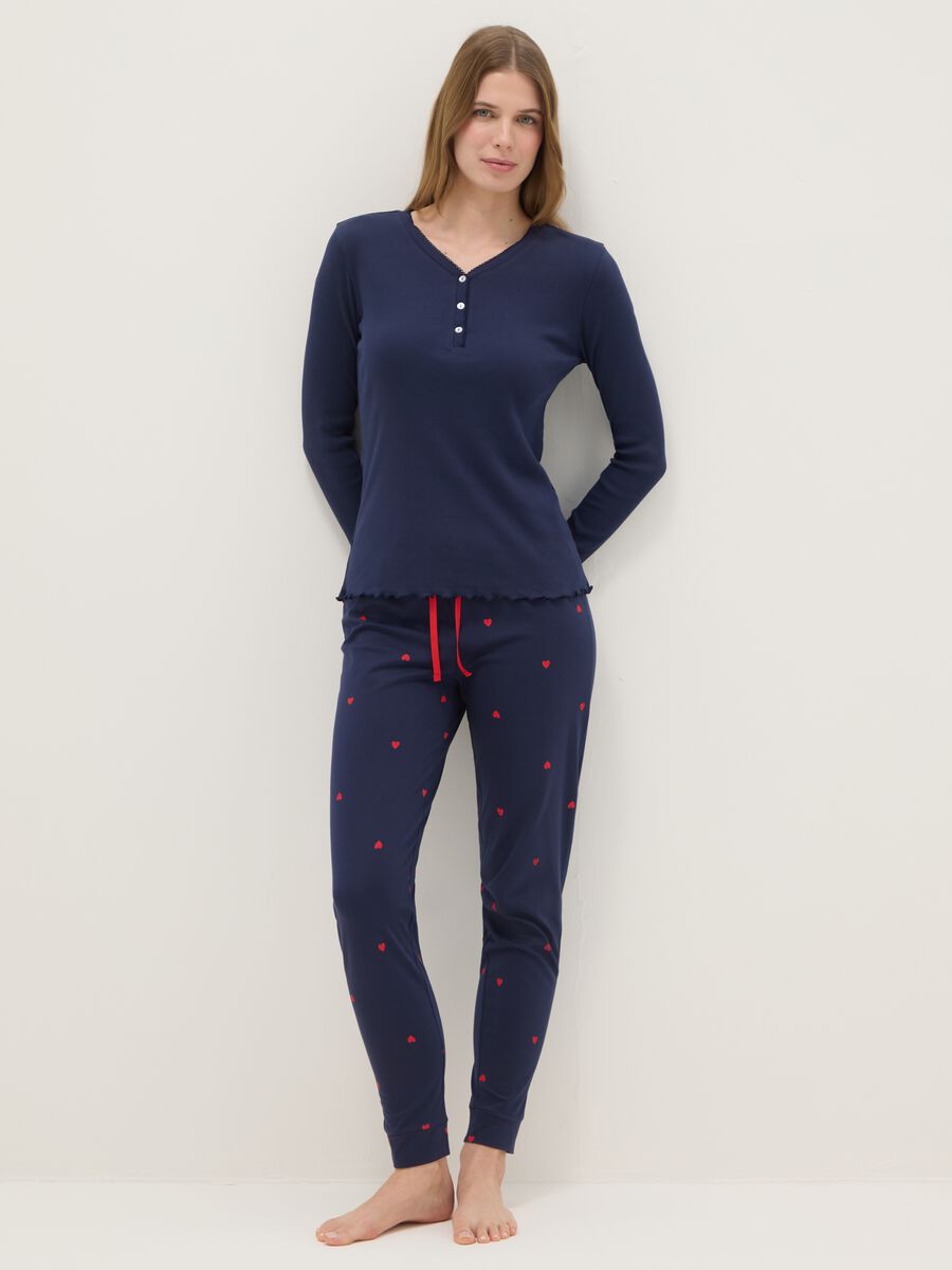 Maglia a maniche lunghe in puro cotone blu regular fit con collo serafino_0