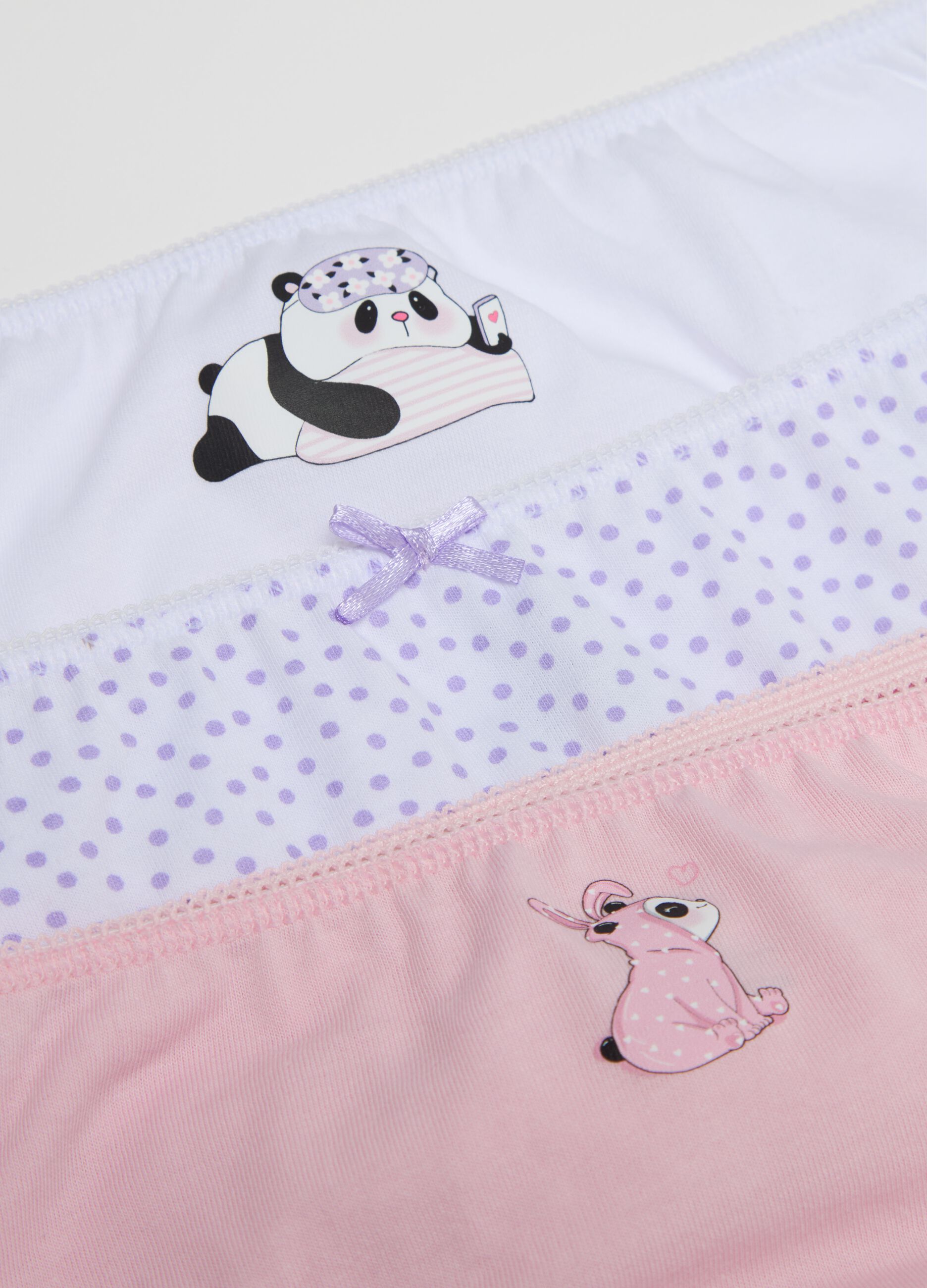 Five-pack briefs in cotton with bow and print