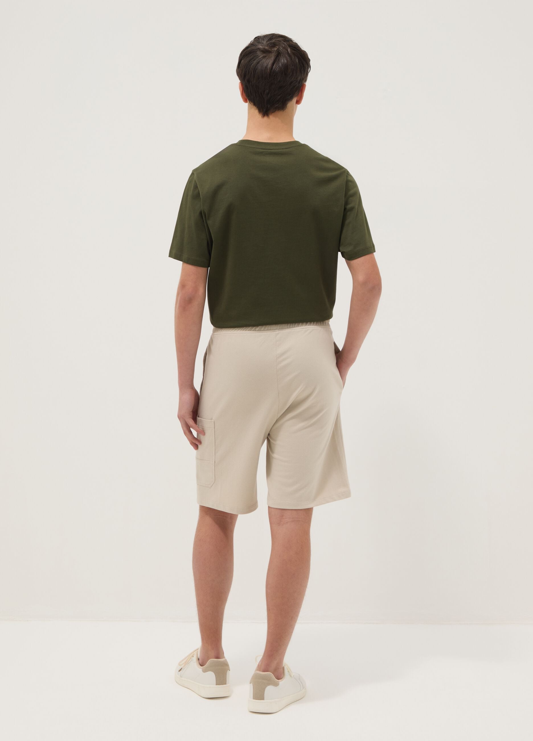 Boy's beige oversized fit pure cotton cargo shorts