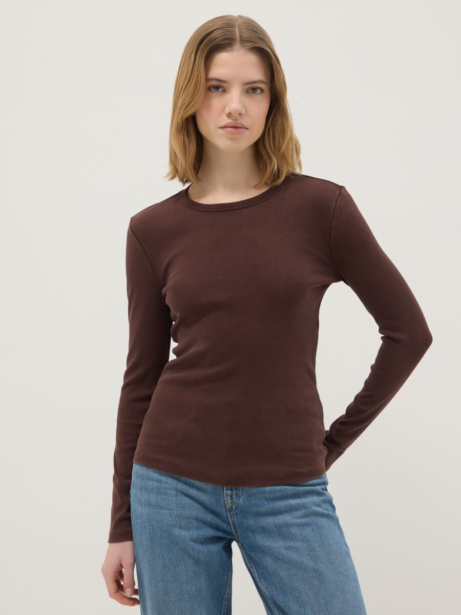 Brown stretchy cotton long sleeve regular fit shirt_0