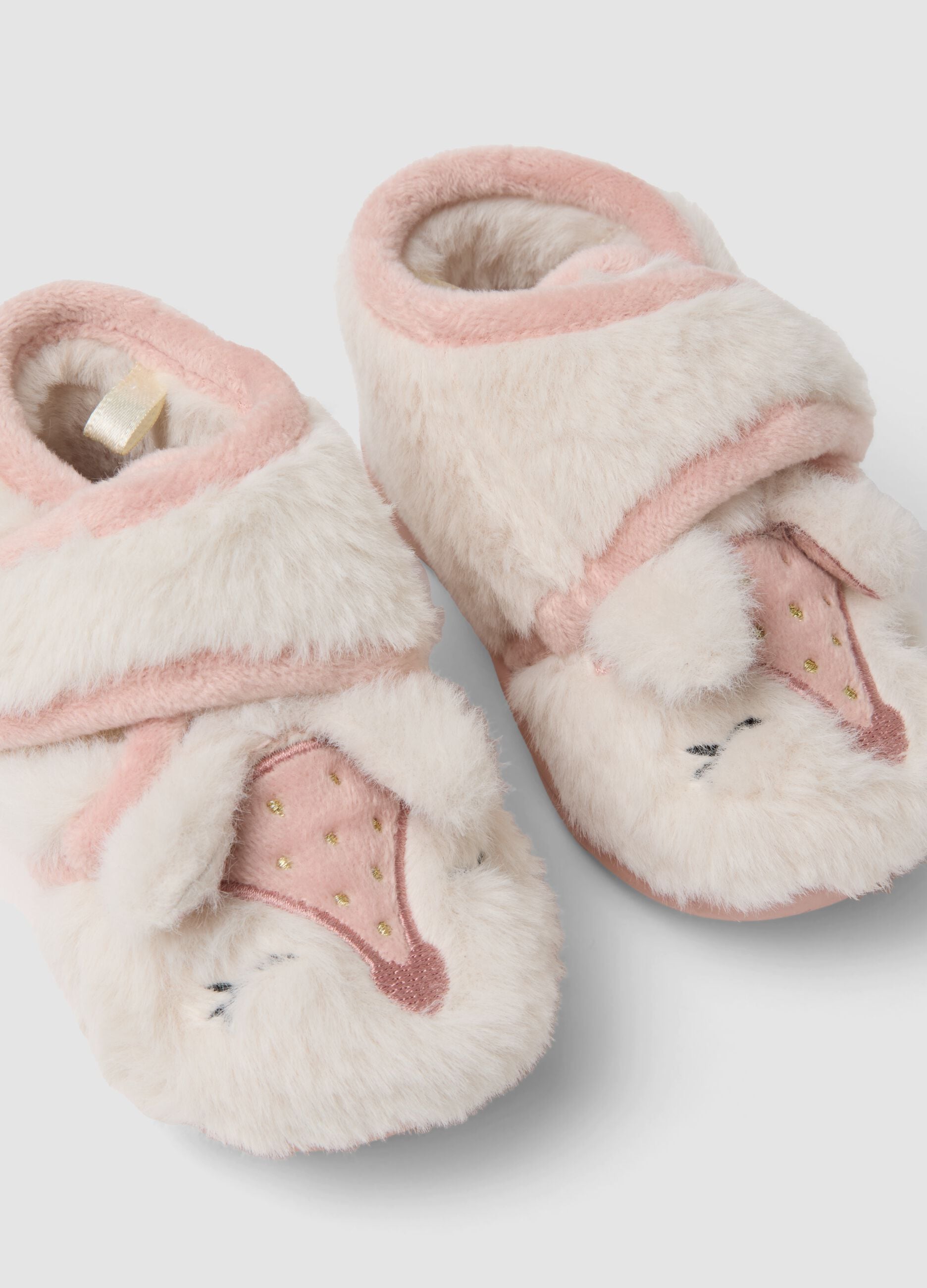 Pink animal motif slippers for baby girls and toddlers