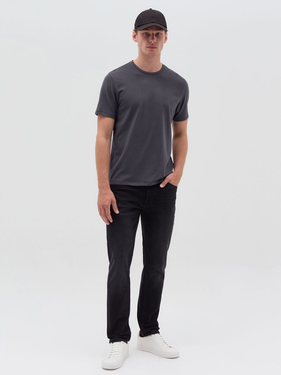 Stretch cotton T-shirt with crew-neck_1