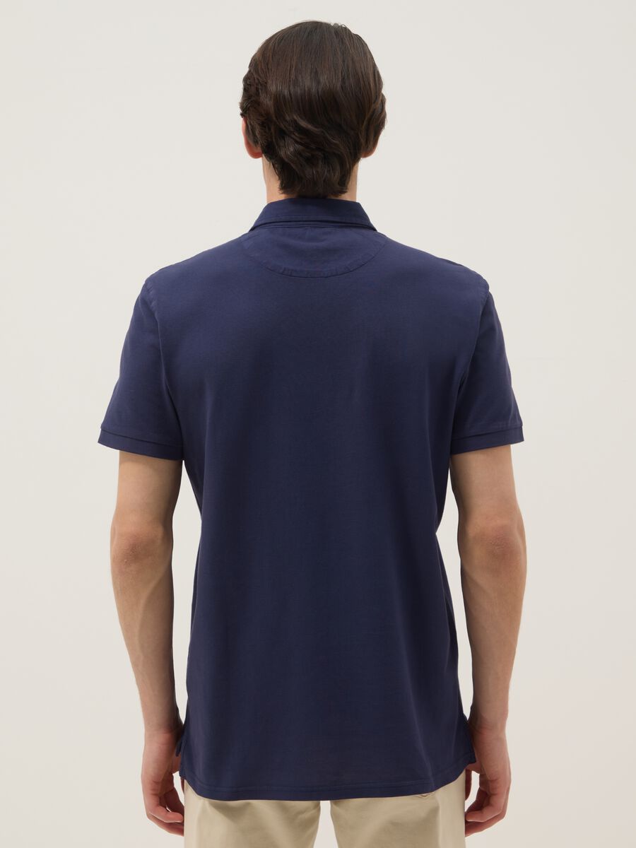 Blue pure cotton slim-fit short-sleeved polo shirt_2