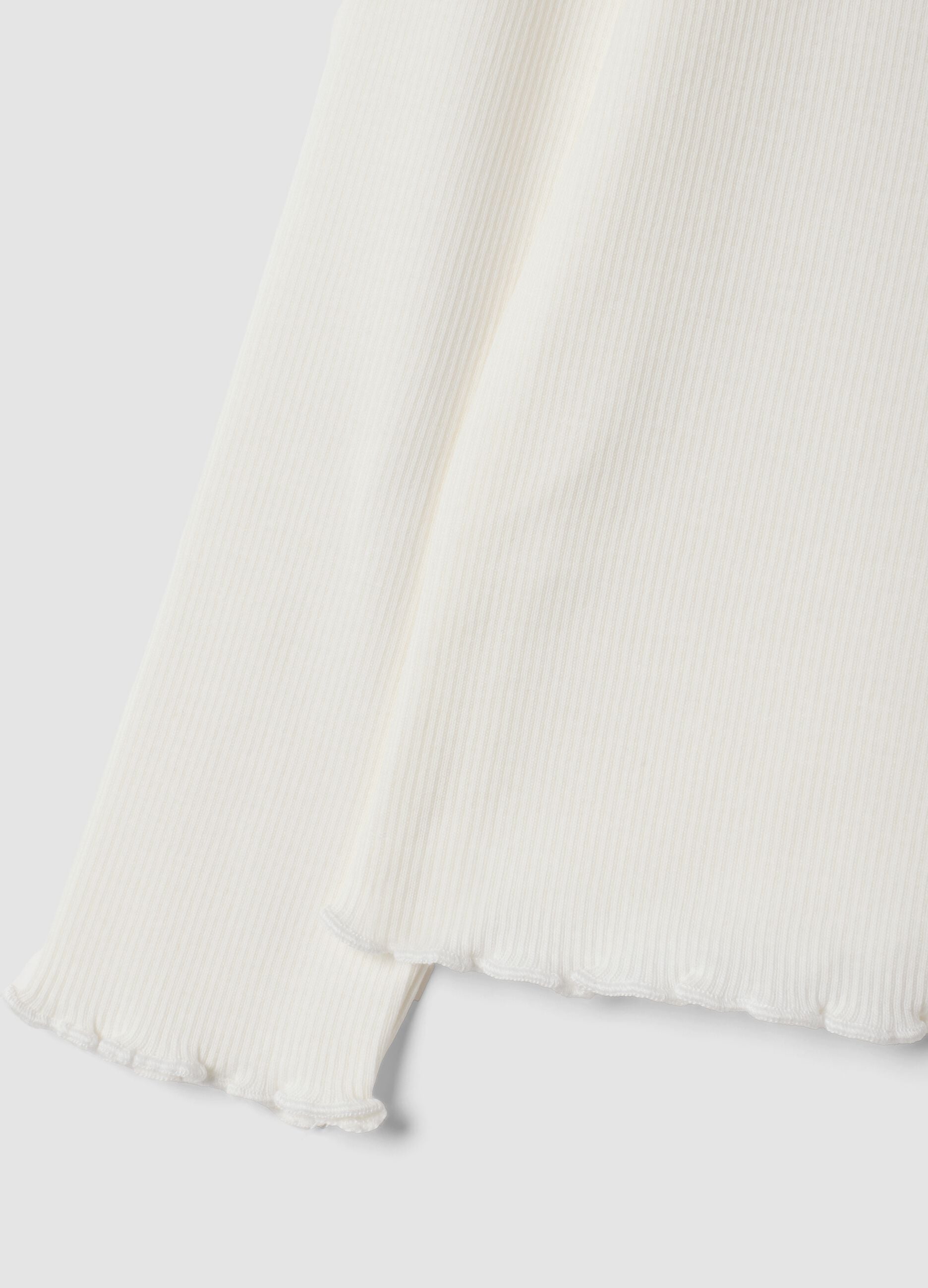 White long-sleeve organic stretch cotton T-shirt with mock neck