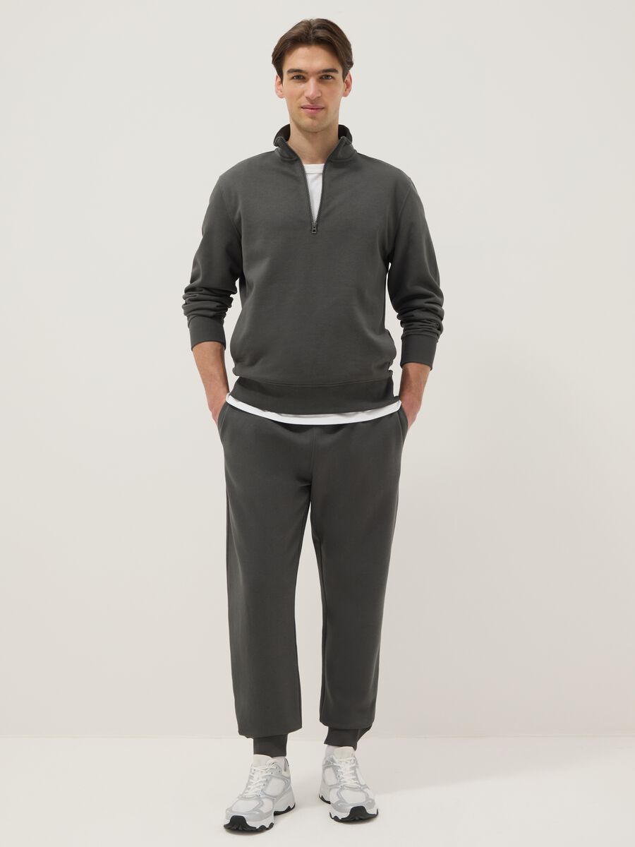 Felpa in misto cotone grigio regular fit con zip a met&agrave;_2