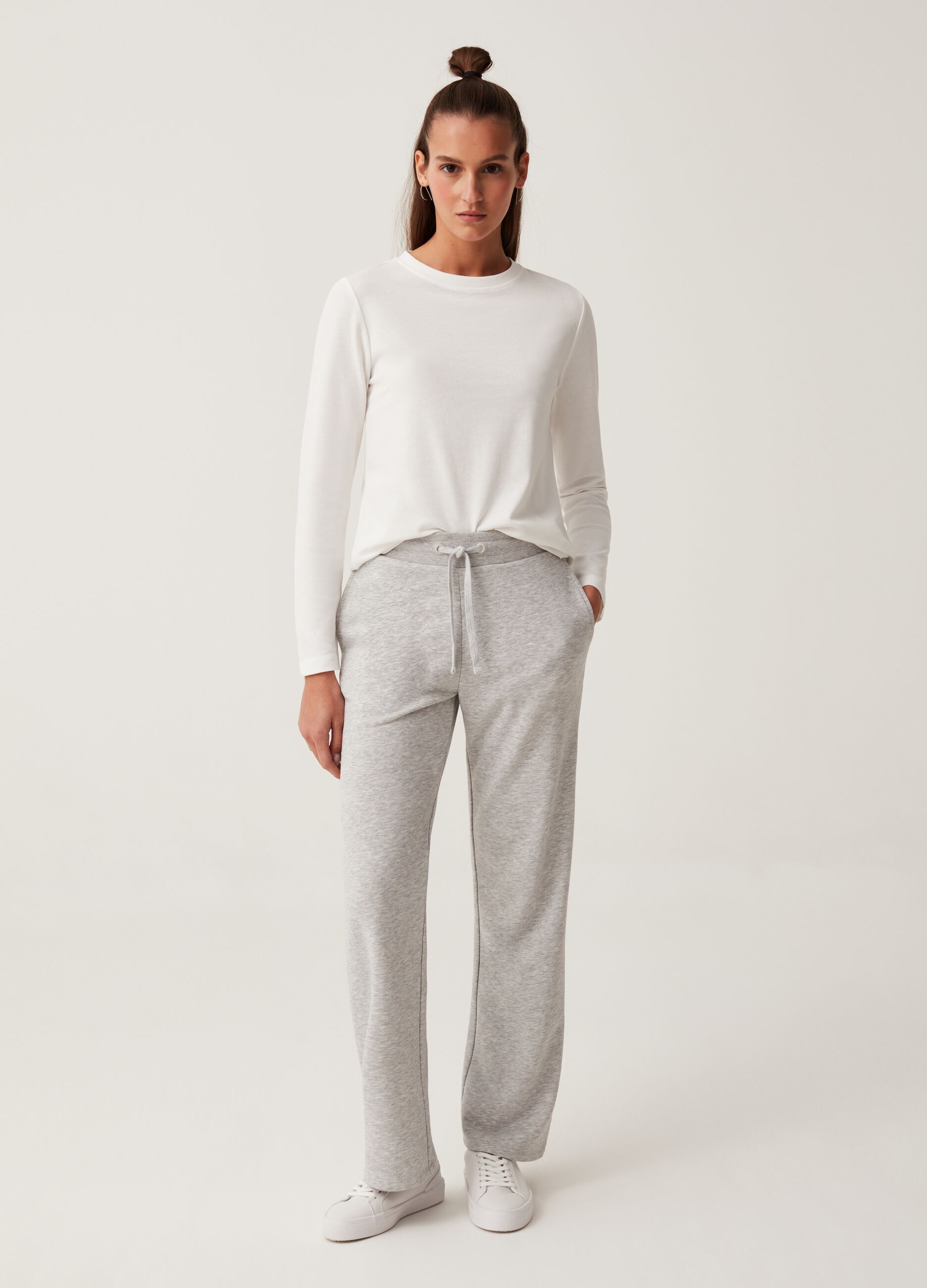 Fitness wide-leg joggers in fleece with drawstring