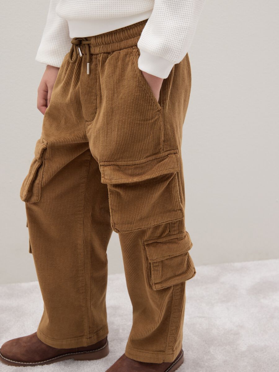 Children's brown stretch cotton cargo trousers_2