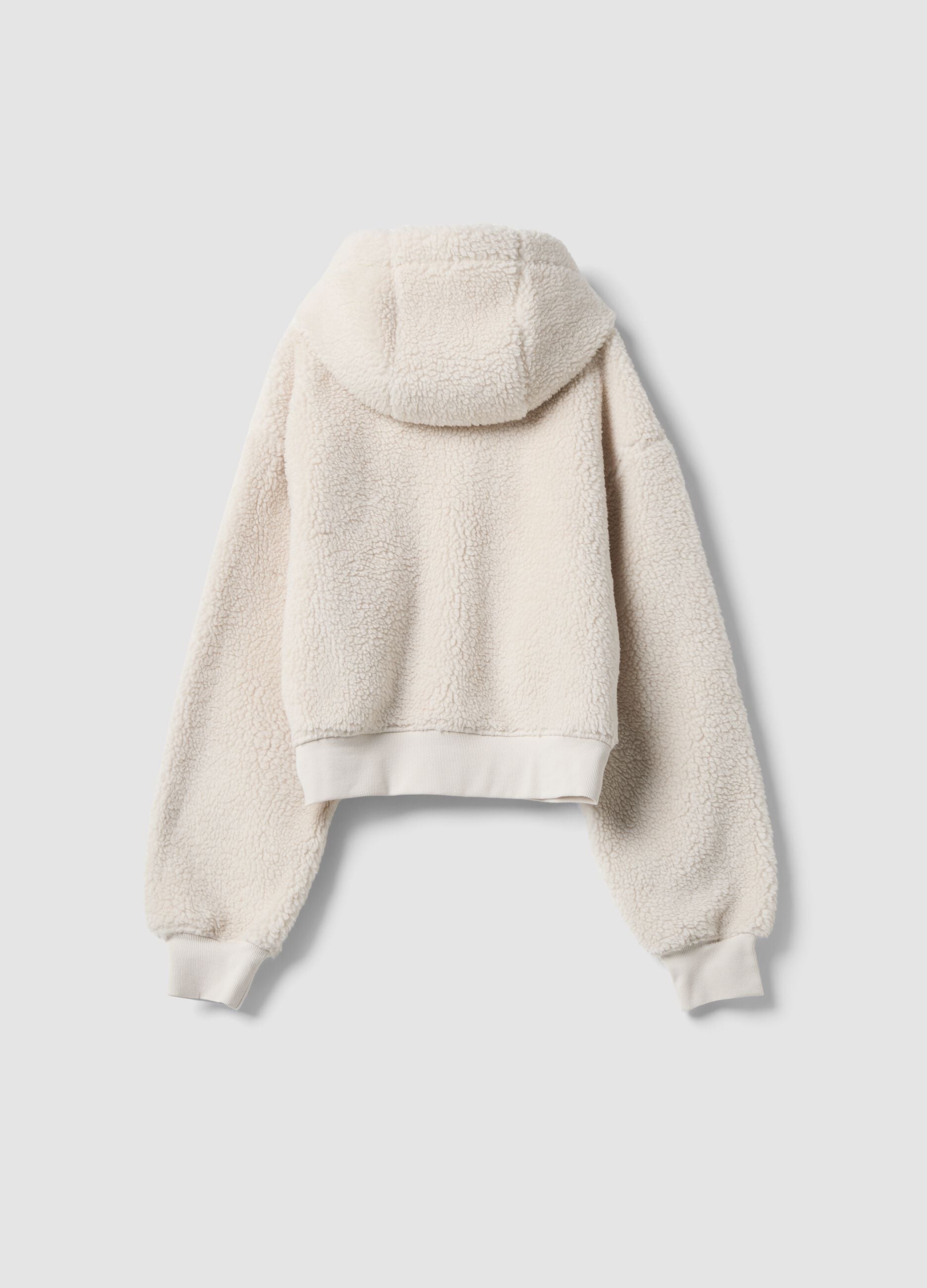 Beige crew-neck teddy-effect sweatshirt